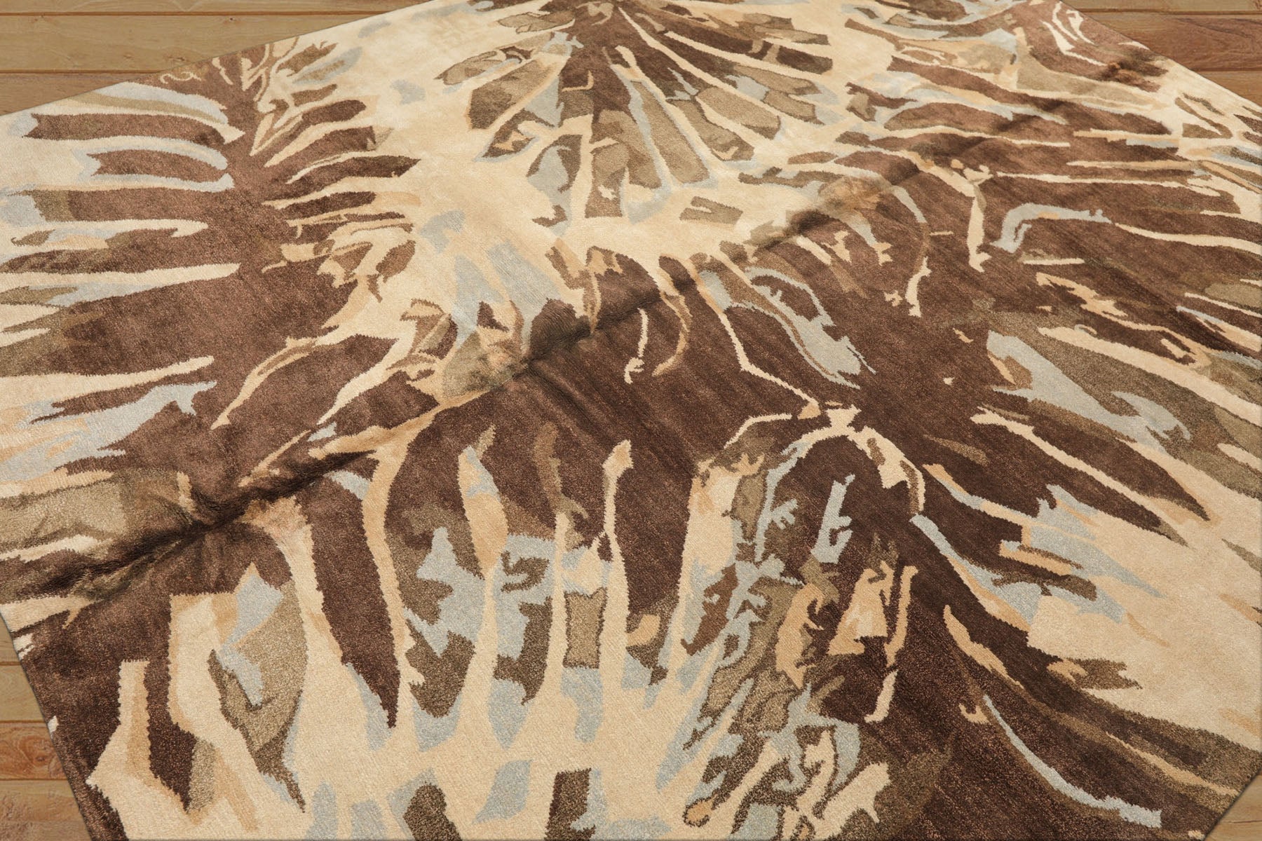 8x10 Brown, Beige, Blue Color Hand Knotted Tibetan Wool & Pure Silk Modern & Contemporay Oriental Rug
