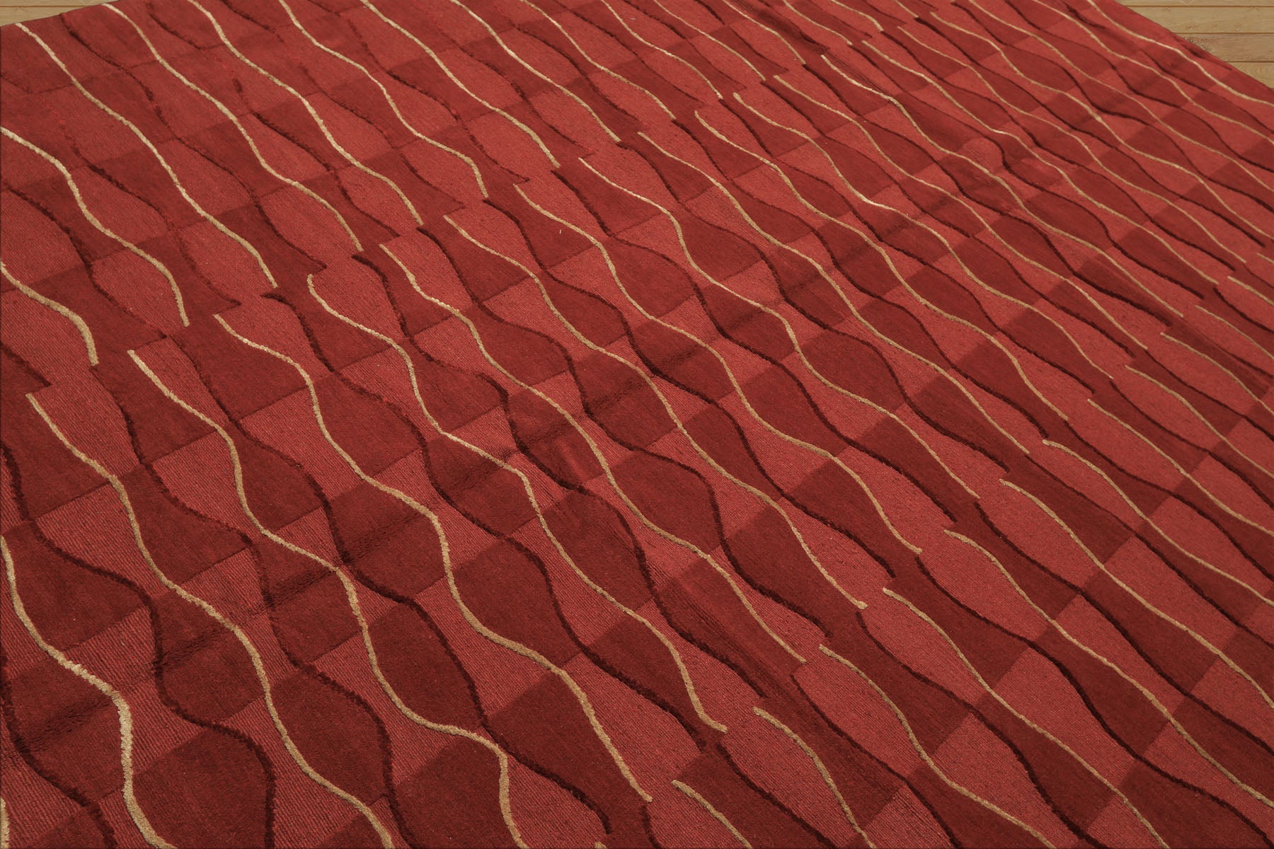 8x10 Rust, Rose, Gold Color Hand Knotted Tibetan Wool Modern & Contemporary Oriental Rug