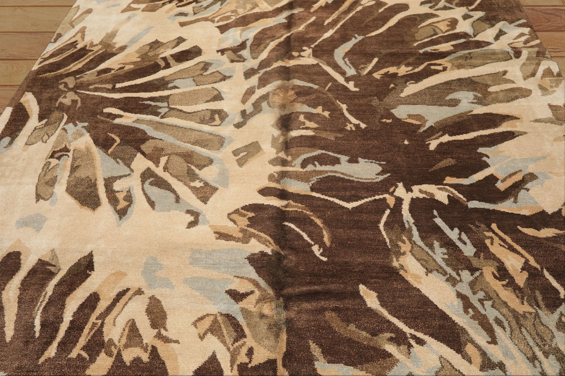 8x10 Brown, Beige, Blue Color Hand Knotted Tibetan Wool & Pure Silk Modern & Contemporay Oriental Rug