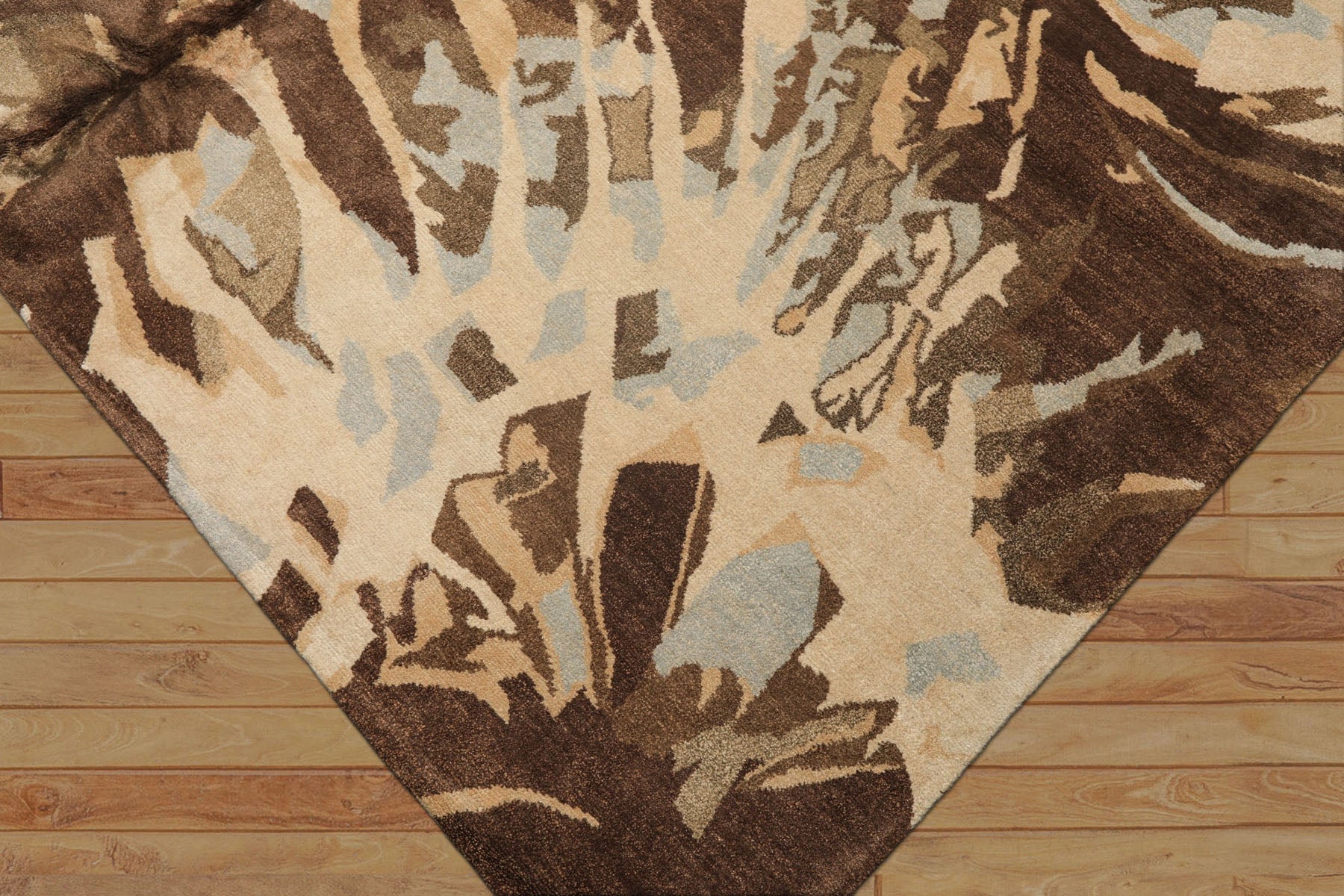 8x10 Brown, Beige, Blue Color Hand Knotted Tibetan Wool & Pure Silk Modern & Contemporay Oriental Rug