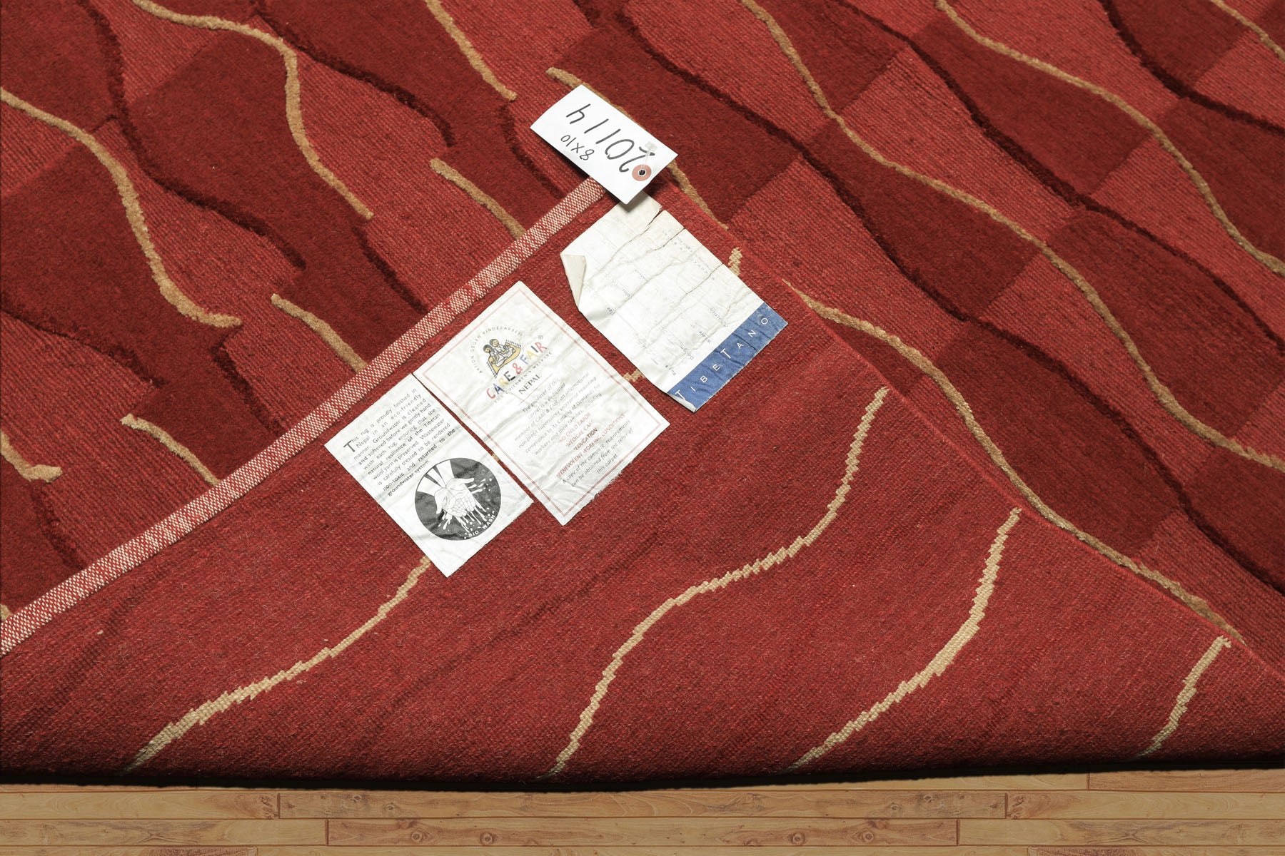 8x10 Rust, Rose, Gold Color Hand Knotted Tibetan Wool Modern & Contemporary Oriental Rug