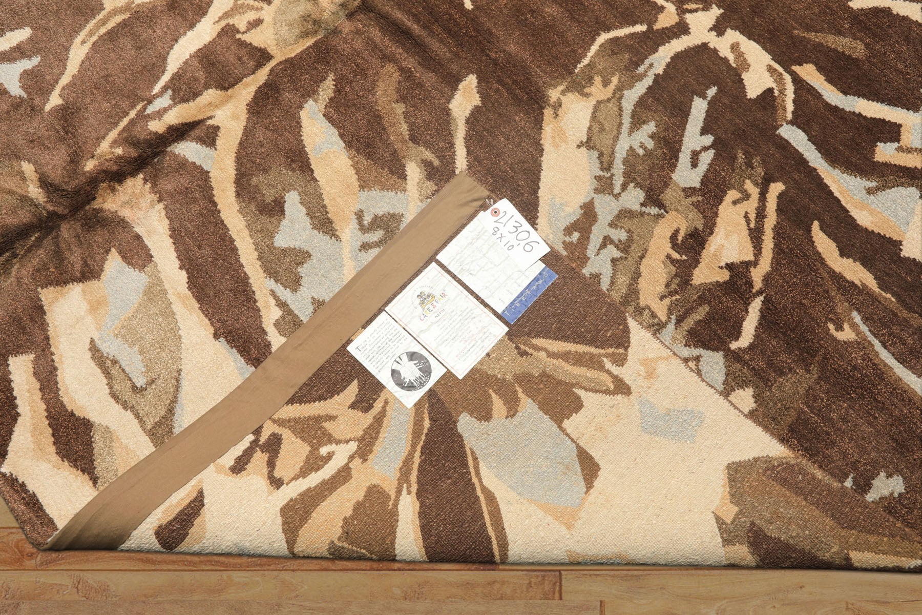 8x10 Brown, Beige, Blue Color Hand Knotted Tibetan Wool & Pure Silk Modern & Contemporay Oriental Rug