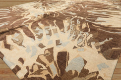 8x10 Brown, Beige, Blue Color Hand Knotted Tibetan Wool & Pure Silk Modern & Contemporay Oriental Rug
