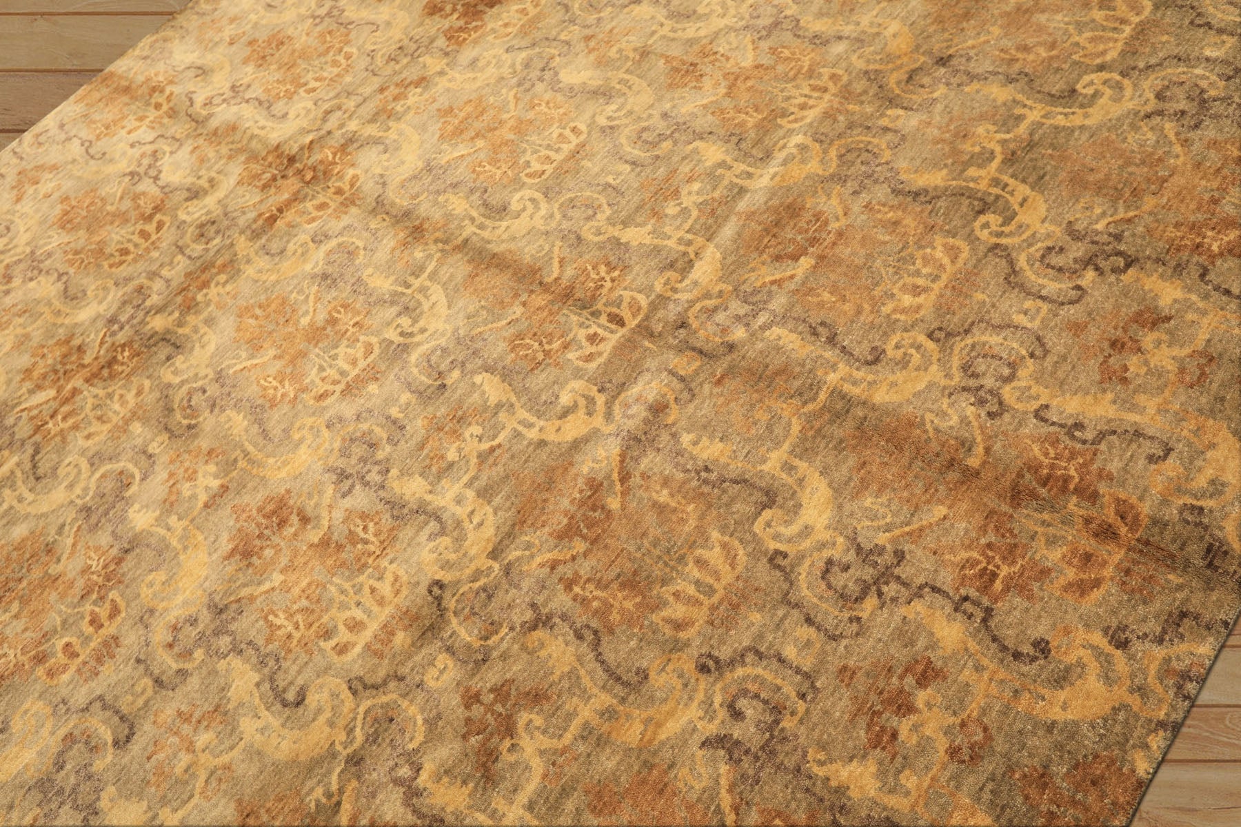 8x10 Brown, Gold, Tan Color Hand Knotted Indo Tibetan Wool Transitional Oriental Rug