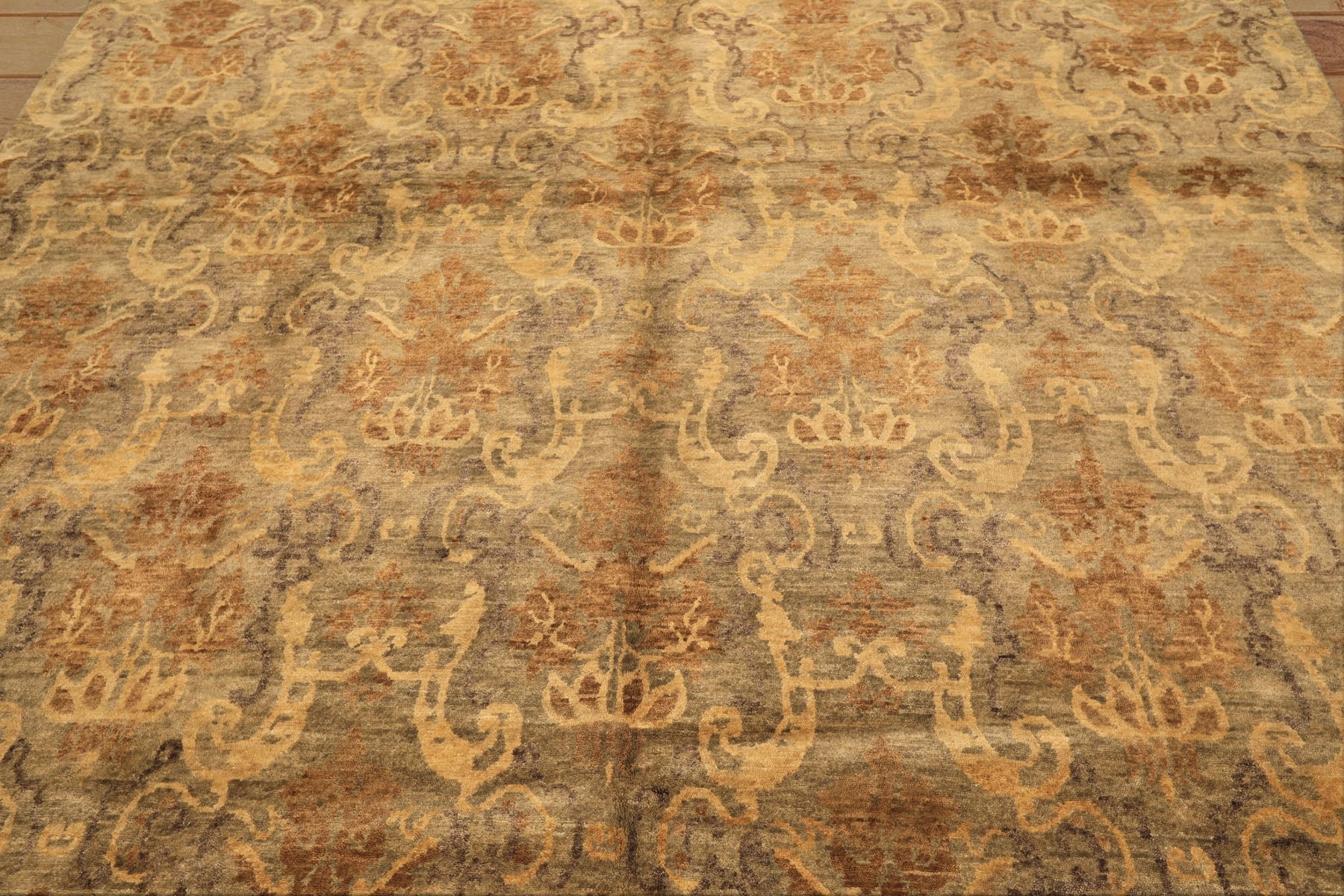 8x10 Brown, Gold, Tan Color Hand Knotted Indo Tibetan Wool Transitional Oriental Rug
