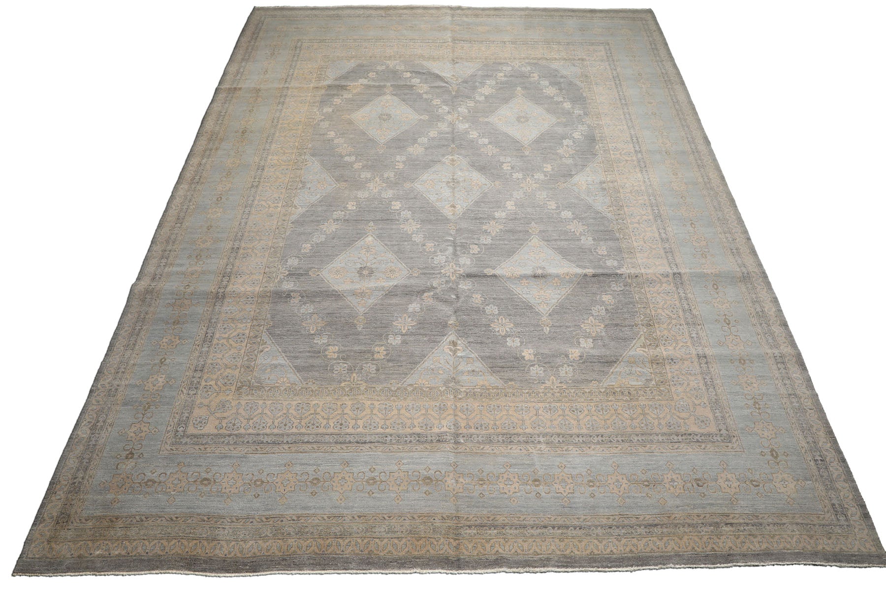 12x15 Slate, Gray, Faded Color Hand Knotted Peshawar Wool Transitional Oriental Rug