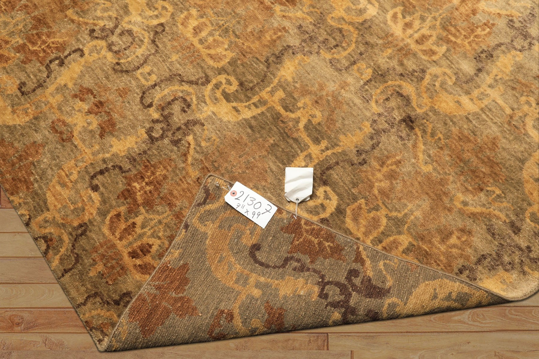 8x10 Brown, Gold, Tan Color Hand Knotted Indo Tibetan Wool Transitional Oriental Rug