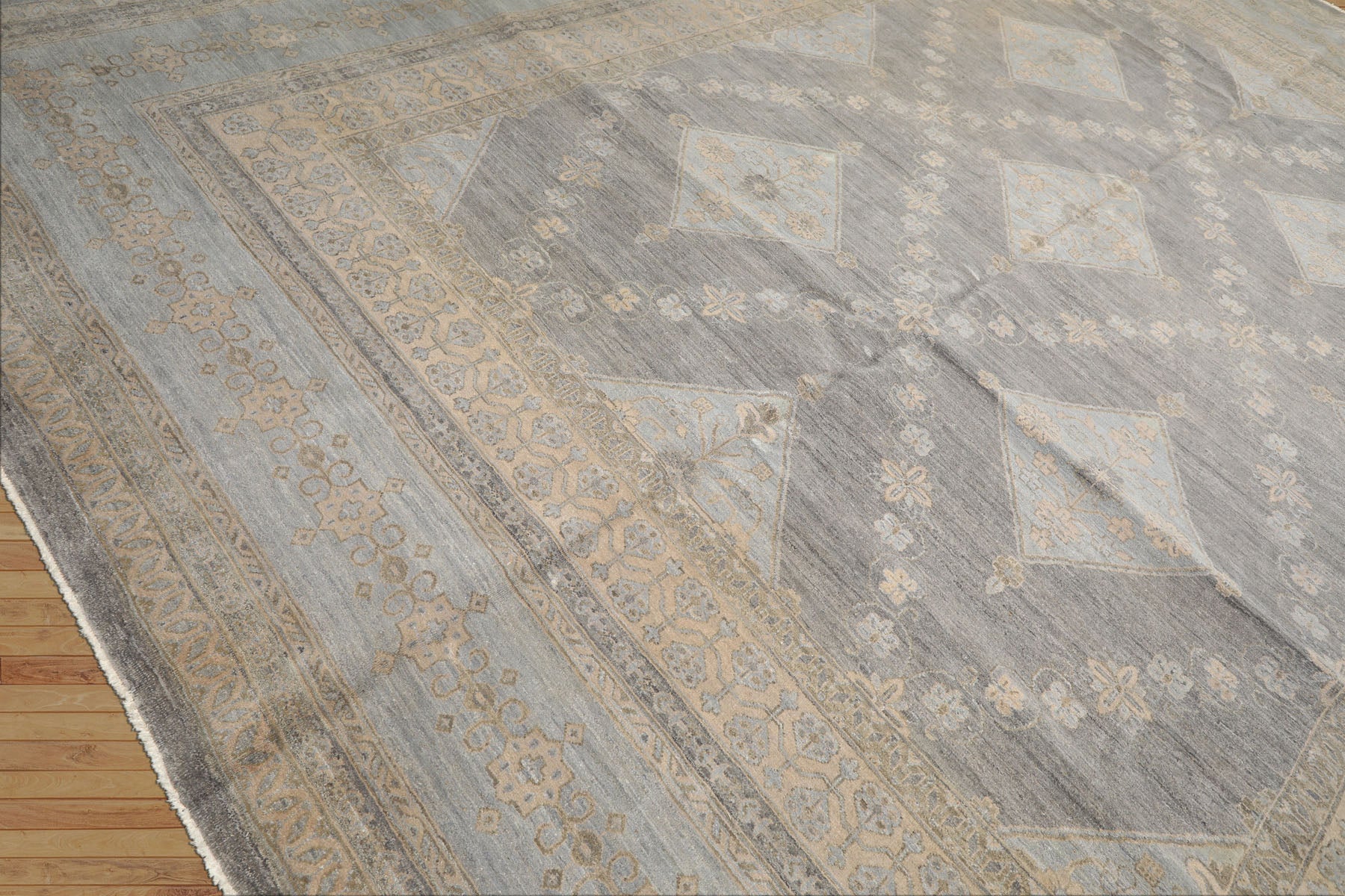 12x15 Slate, Gray, Faded Color Hand Knotted Peshawar Wool Transitional Oriental Rug