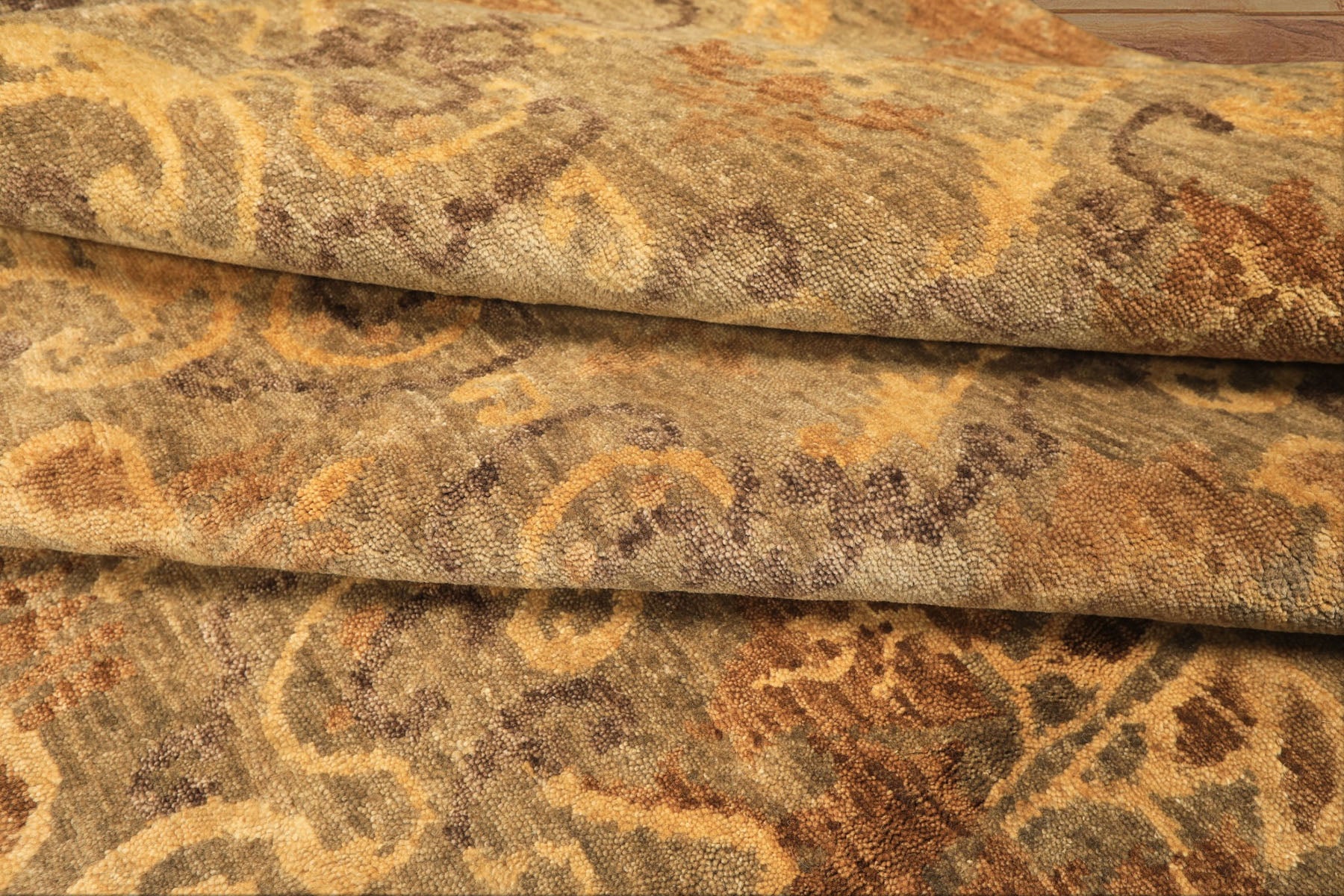 8x10 Brown, Gold, Tan Color Hand Knotted Indo Tibetan Wool Transitional Oriental Rug