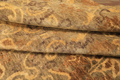 8x10 Brown, Gold, Tan Color Hand Knotted Indo Tibetan Wool Transitional Oriental Rug