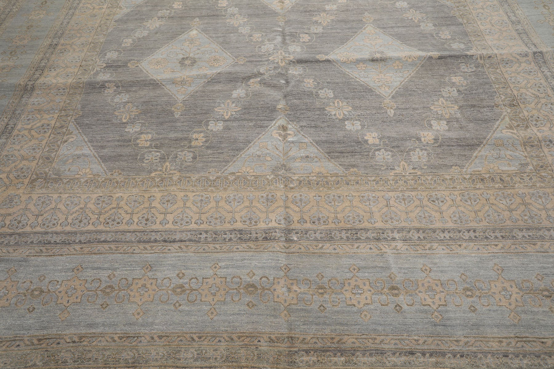 12x15 Slate, Gray, Faded Color Hand Knotted Peshawar Wool Transitional Oriental Rug