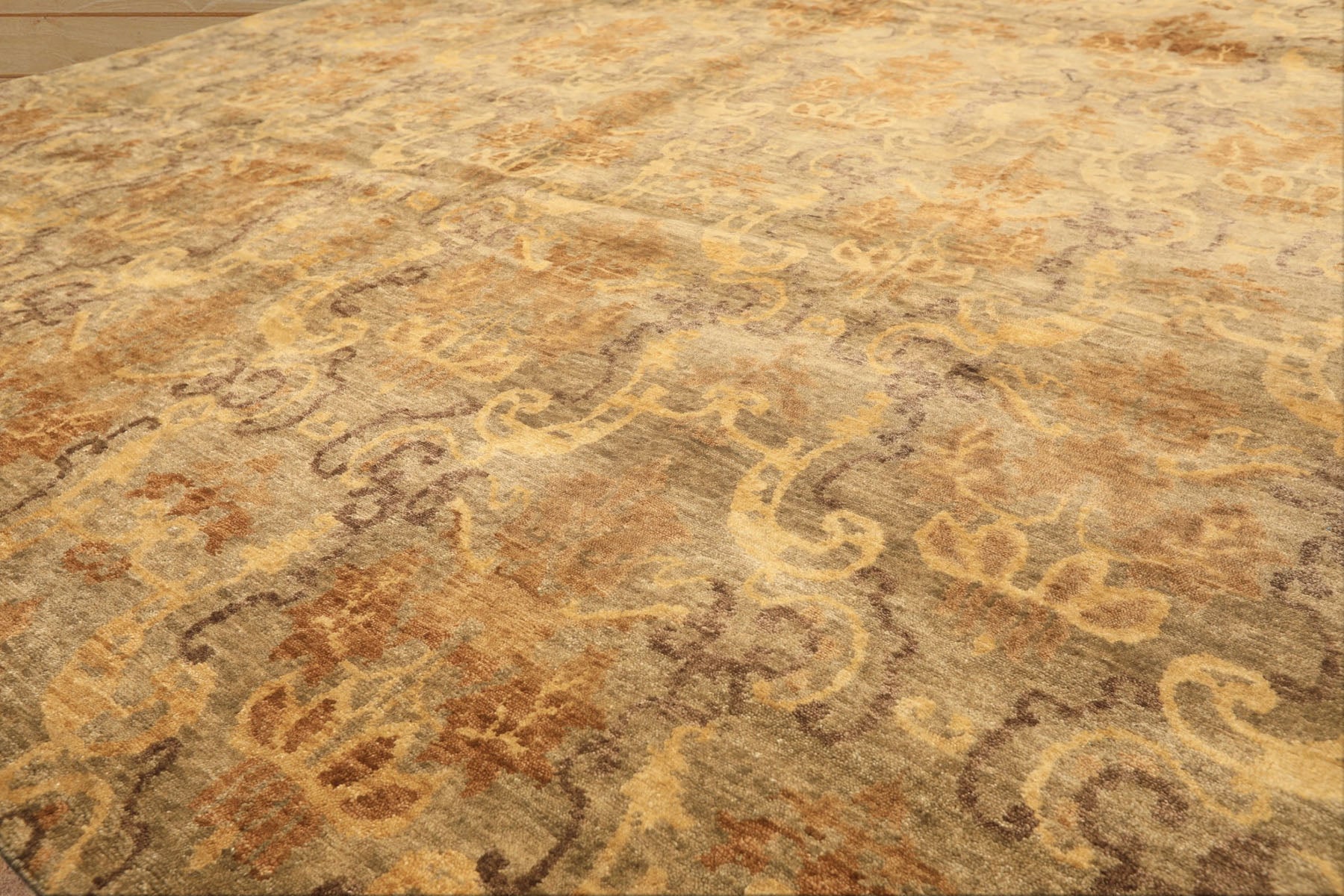 8x10 Brown, Gold, Tan Color Hand Knotted Indo Tibetan Wool Transitional Oriental Rug