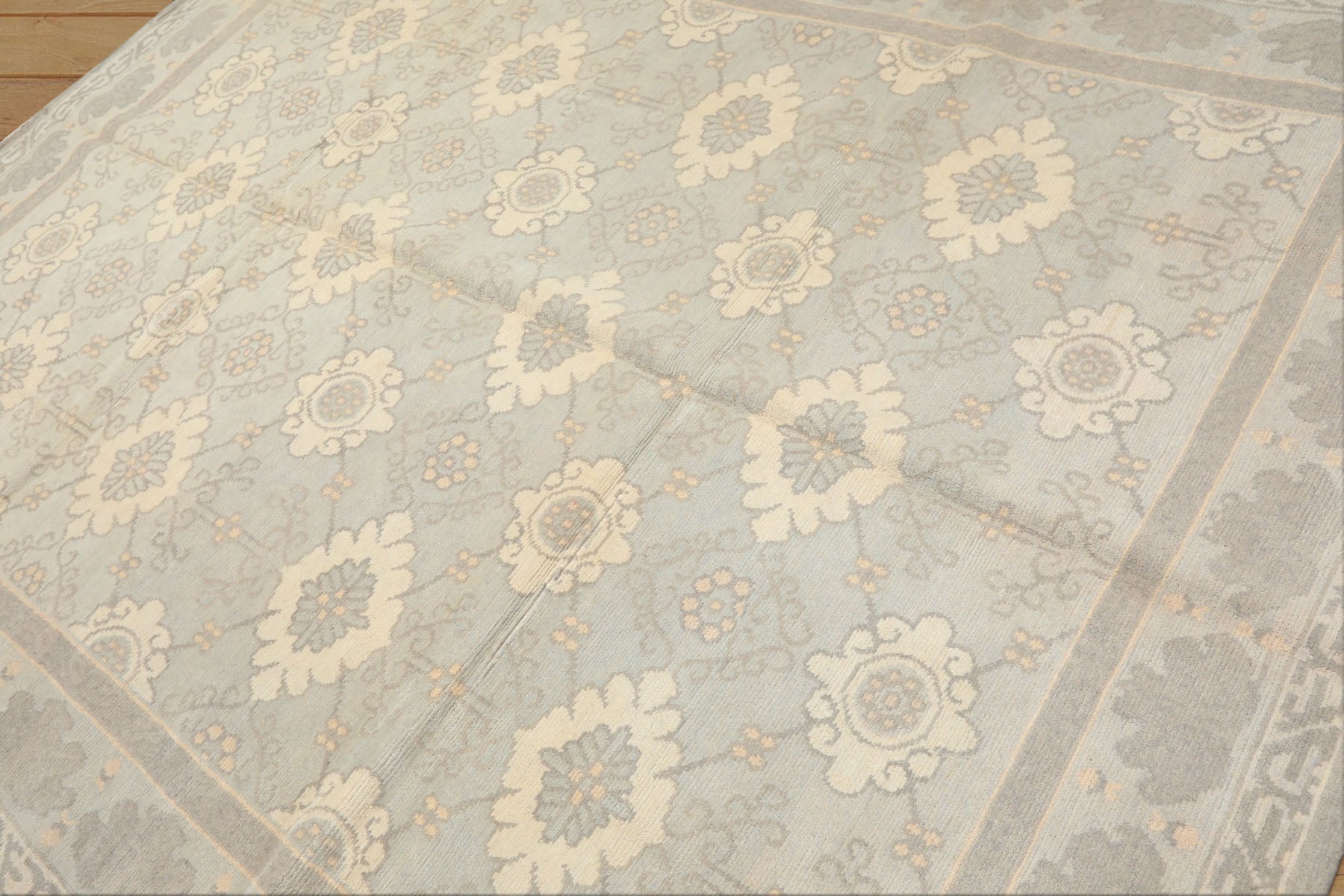 8x10 Seafoam, Gray, Cream Color Hand Knotted Tibetan Wool Transitional Oriental Rug