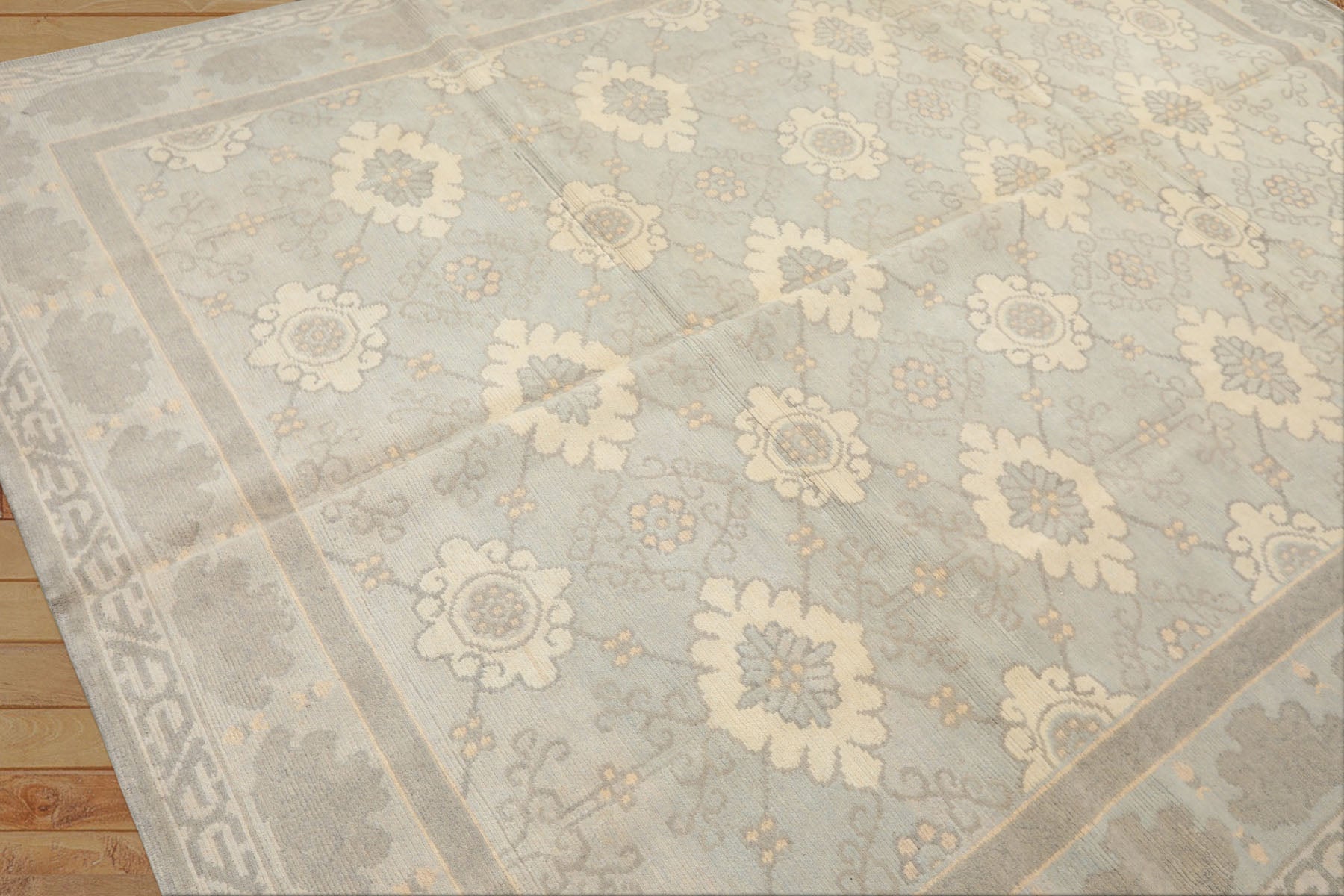 8x10 Seafoam, Gray, Cream Color Hand Knotted Tibetan Wool Transitional Oriental Rug