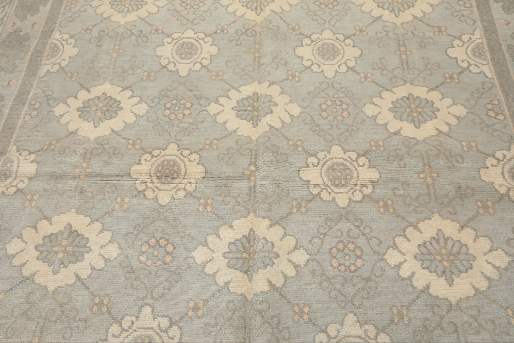 8x10 Seafoam, Gray, Cream Color Hand Knotted Tibetan Wool Transitional Oriental Rug