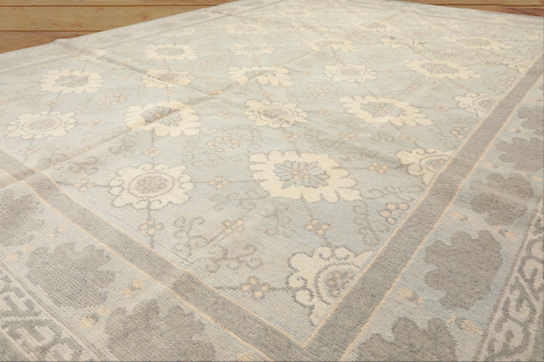 8x10 Seafoam, Gray, Cream Color Hand Knotted Tibetan Wool Transitional Oriental Rug