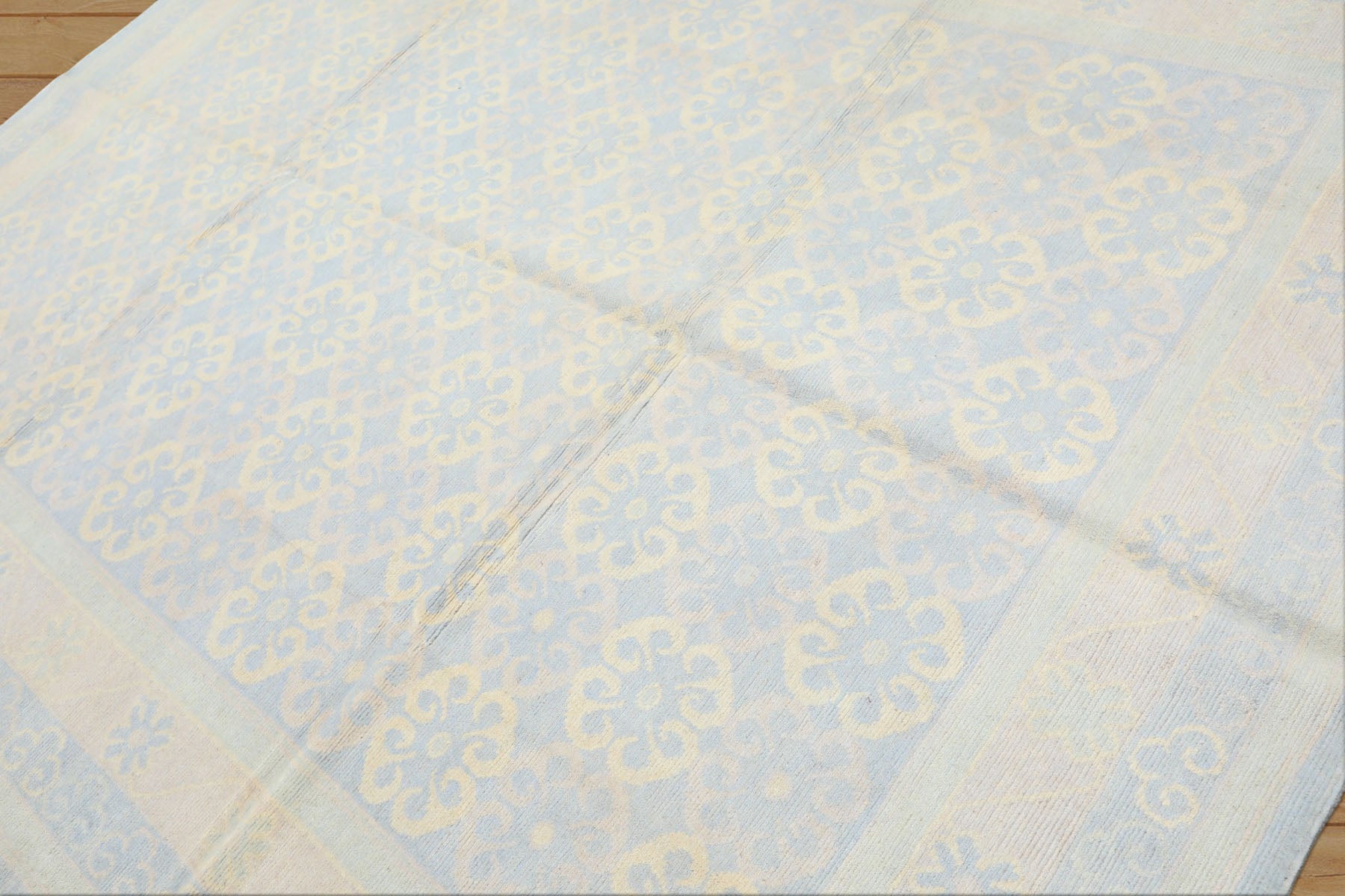 8x10 Blue, Ivory, Seafoam Color Hand Knotted Tibetan Wool Transitional Oriental Rug