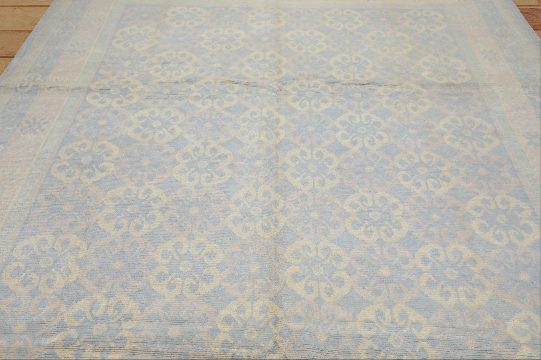 8x10 Blue, Ivory, Seafoam Color Hand Knotted Tibetan Wool Transitional Oriental Rug
