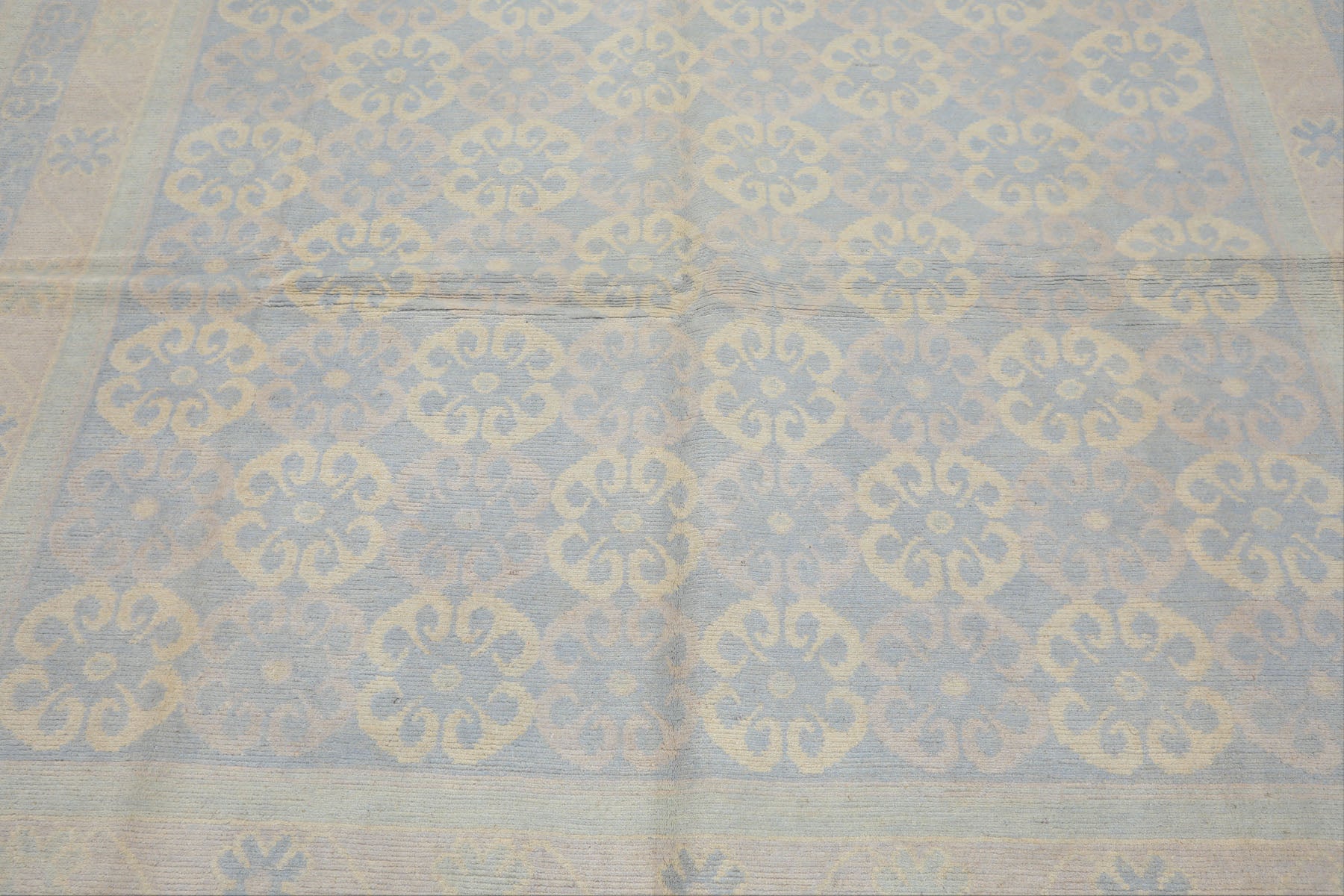 8x10 Blue, Ivory, Seafoam Color Hand Knotted Tibetan Wool Transitional Oriental Rug