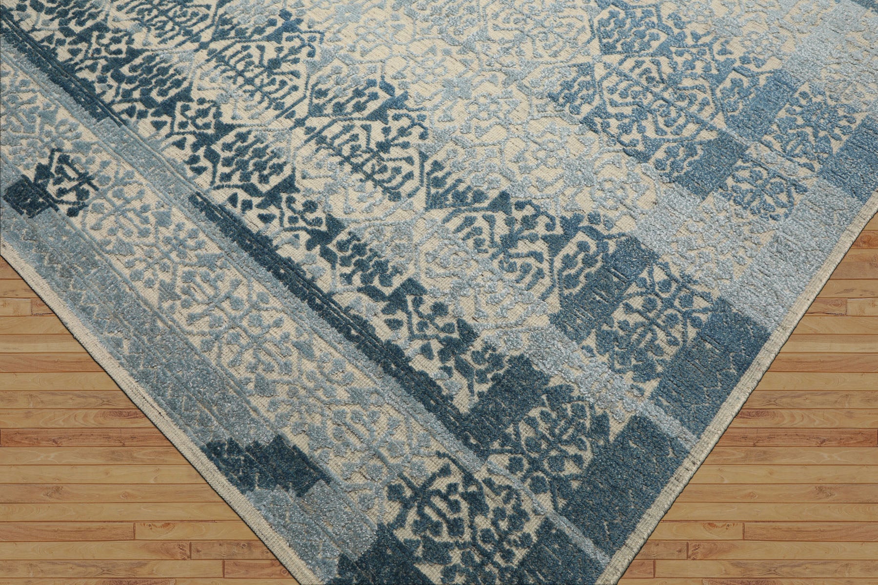 9x12 Blue, Ivory, Color Hand Knotted Oushak Wool & Bamboo Silk Transitional Oriental Rug