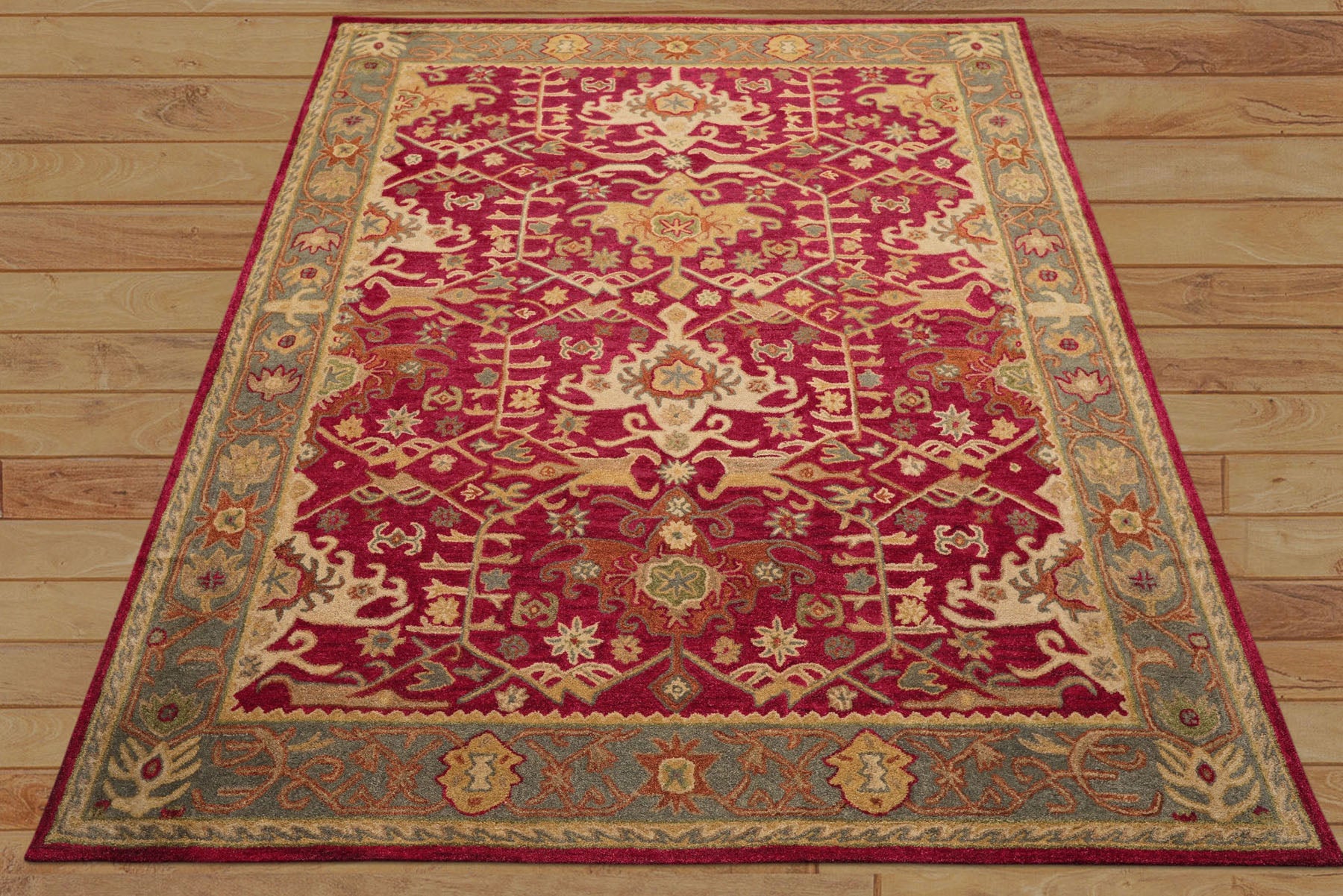 Multi Size Crimson Aqua Beige Color Hand Tufted  Wool Traditional Oriental Rug
