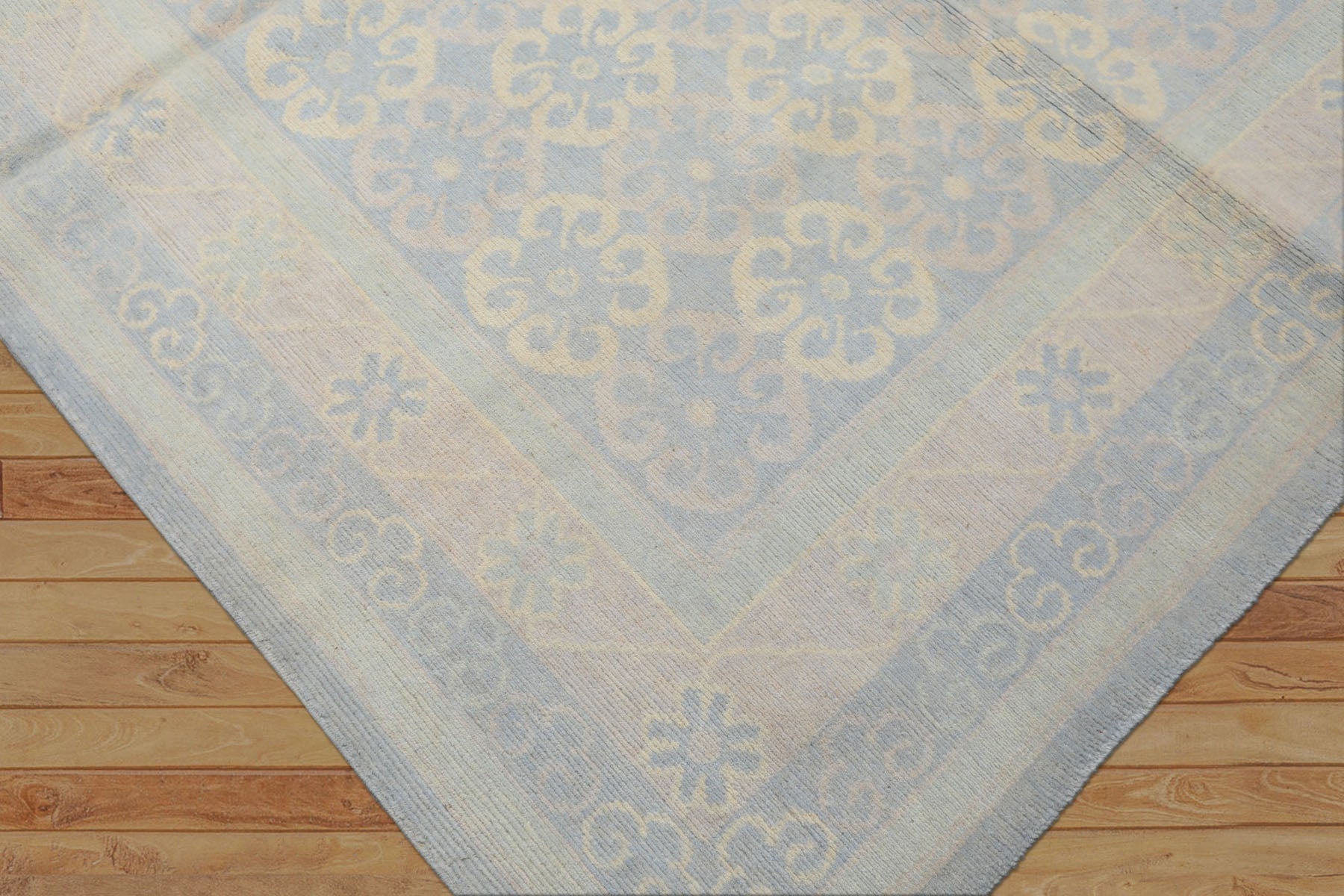 8x10 Blue, Ivory, Seafoam Color Hand Knotted Tibetan Wool Transitional Oriental Rug