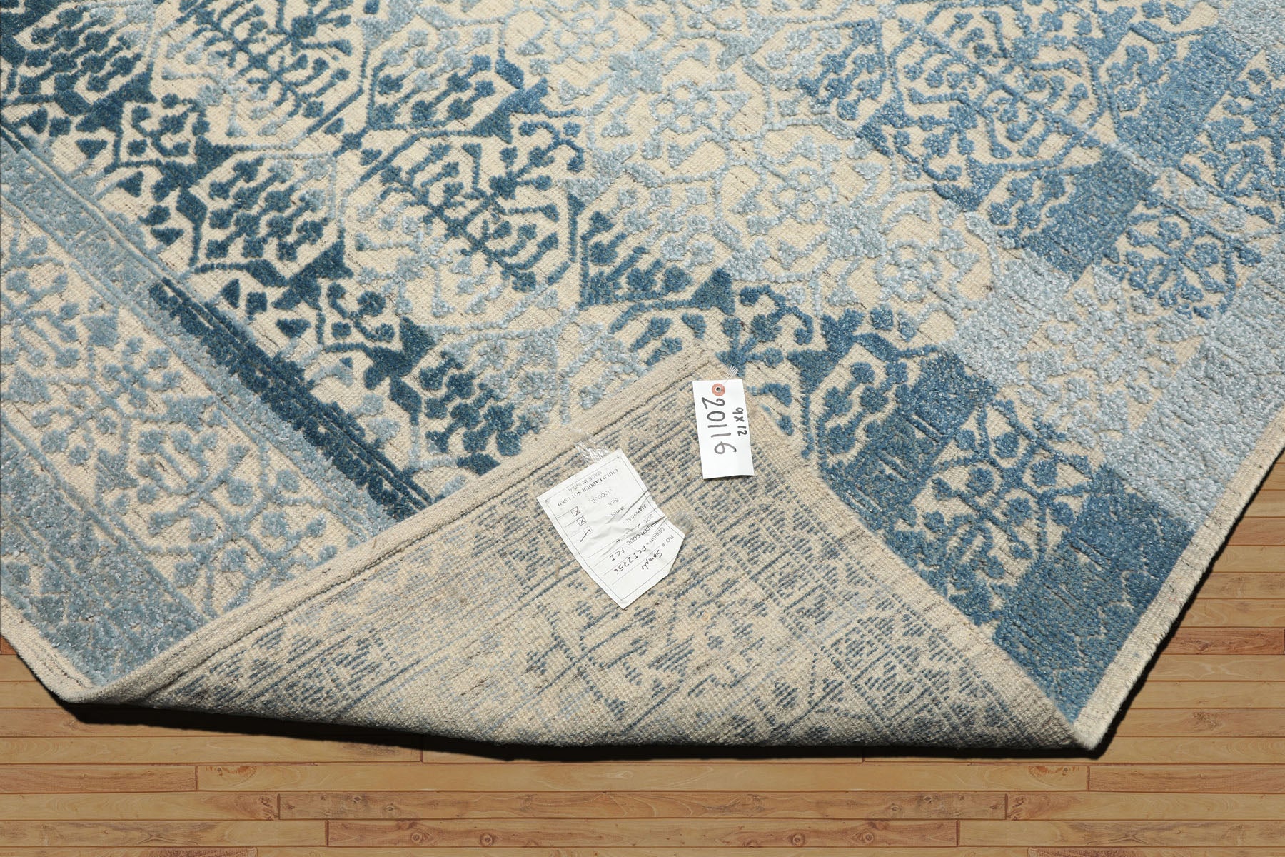 9x12 Blue, Ivory, Color Hand Knotted Oushak Wool & Bamboo Silk Transitional Oriental Rug