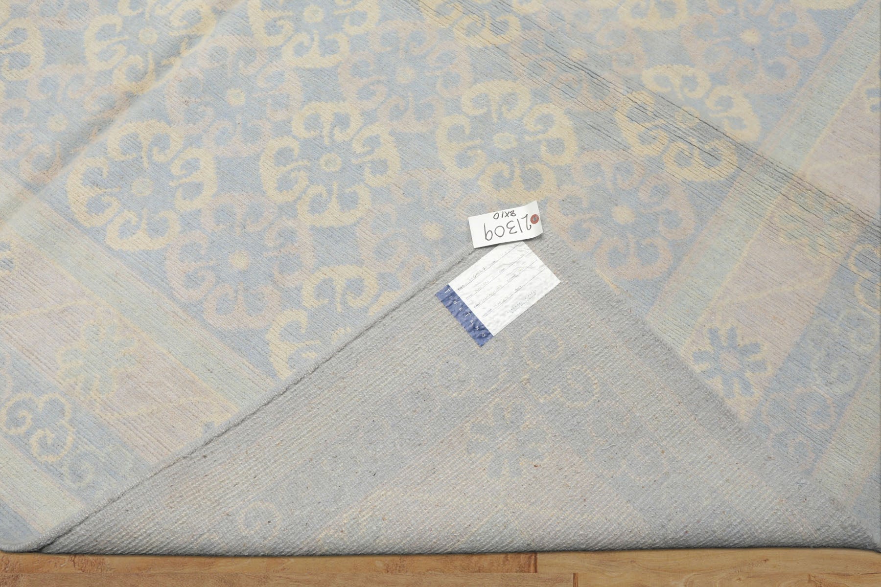 8x10 Blue, Ivory, Seafoam Color Hand Knotted Tibetan Wool Transitional Oriental Rug