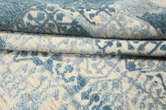 9x12 Blue, Ivory, Color Hand Knotted Oushak Wool & Bamboo Silk Transitional Oriental Rug
