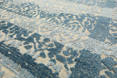 9x12 Blue, Ivory, Color Hand Knotted Oushak Wool & Bamboo Silk Transitional Oriental Rug