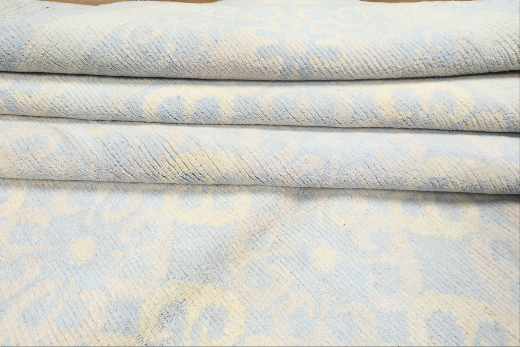 8x10 Blue, Ivory, Seafoam Color Hand Knotted Tibetan Wool Transitional Oriental Rug