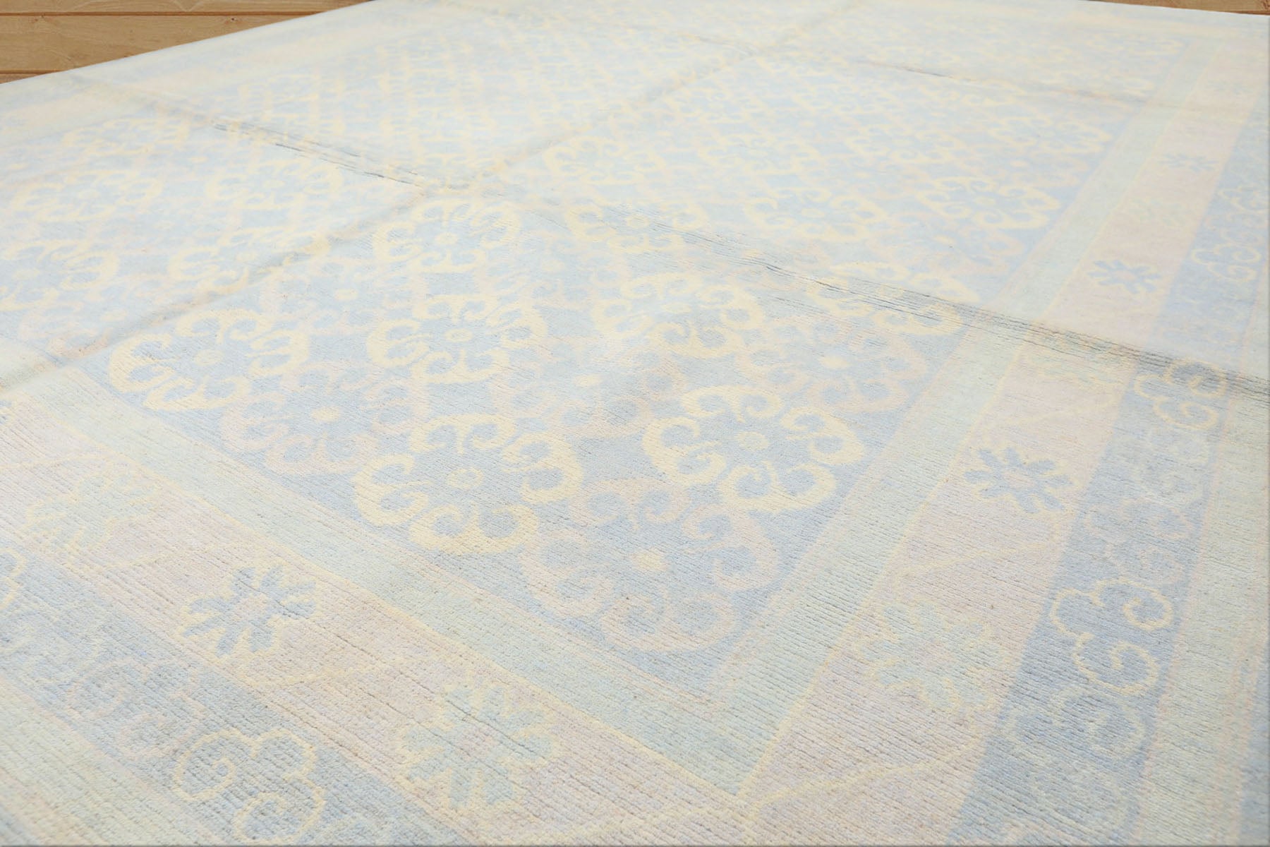 8x10 Blue, Ivory, Seafoam Color Hand Knotted Tibetan Wool Transitional Oriental Rug