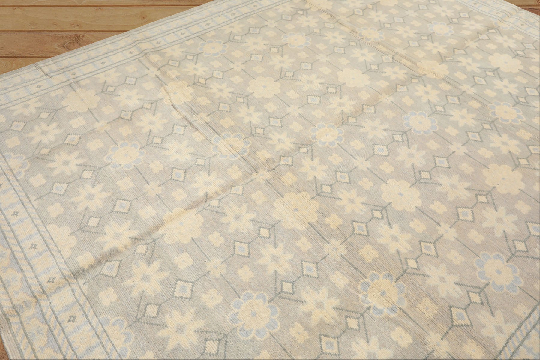 8x10 Gray, Ivory, Slate Color Hand Knotted Tibetan Wool Transitional Oriental Rug