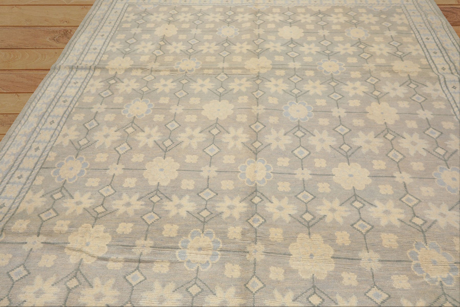 8x10 Gray, Ivory, Slate Color Hand Knotted Tibetan Wool Transitional Oriental Rug