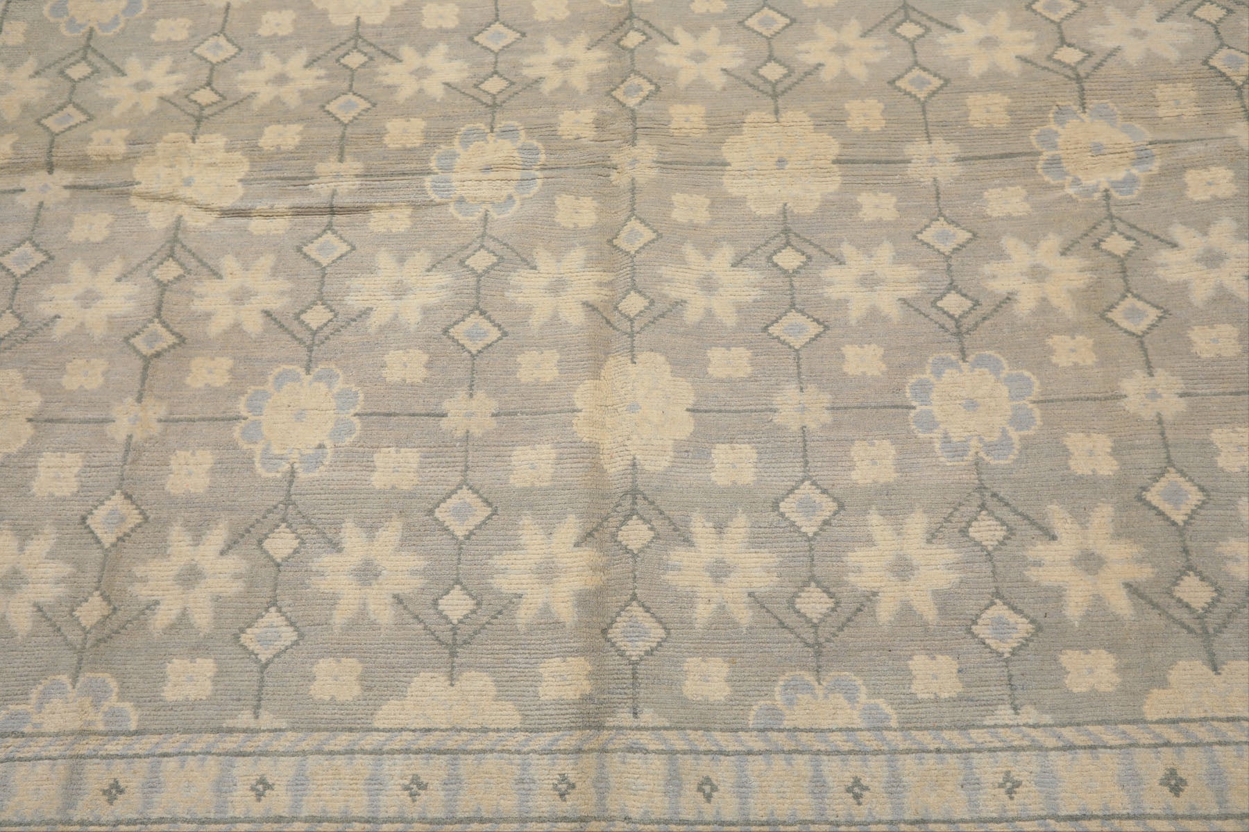 8x10 Gray, Ivory, Slate Color Hand Knotted Tibetan Wool Transitional Oriental Rug