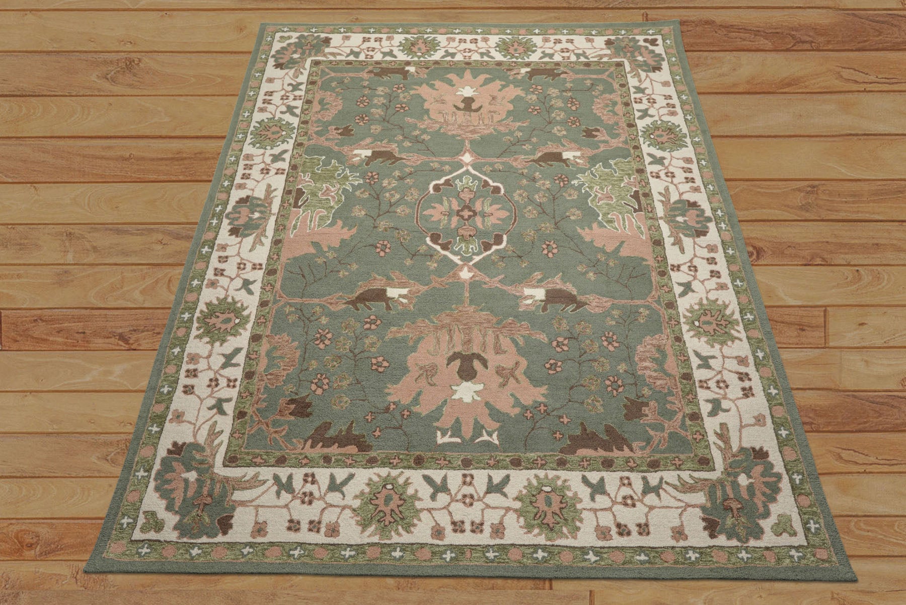 Multi Size Sage Ivory Brown Color Hand Hooked  Wool Traditional Oriental Rug