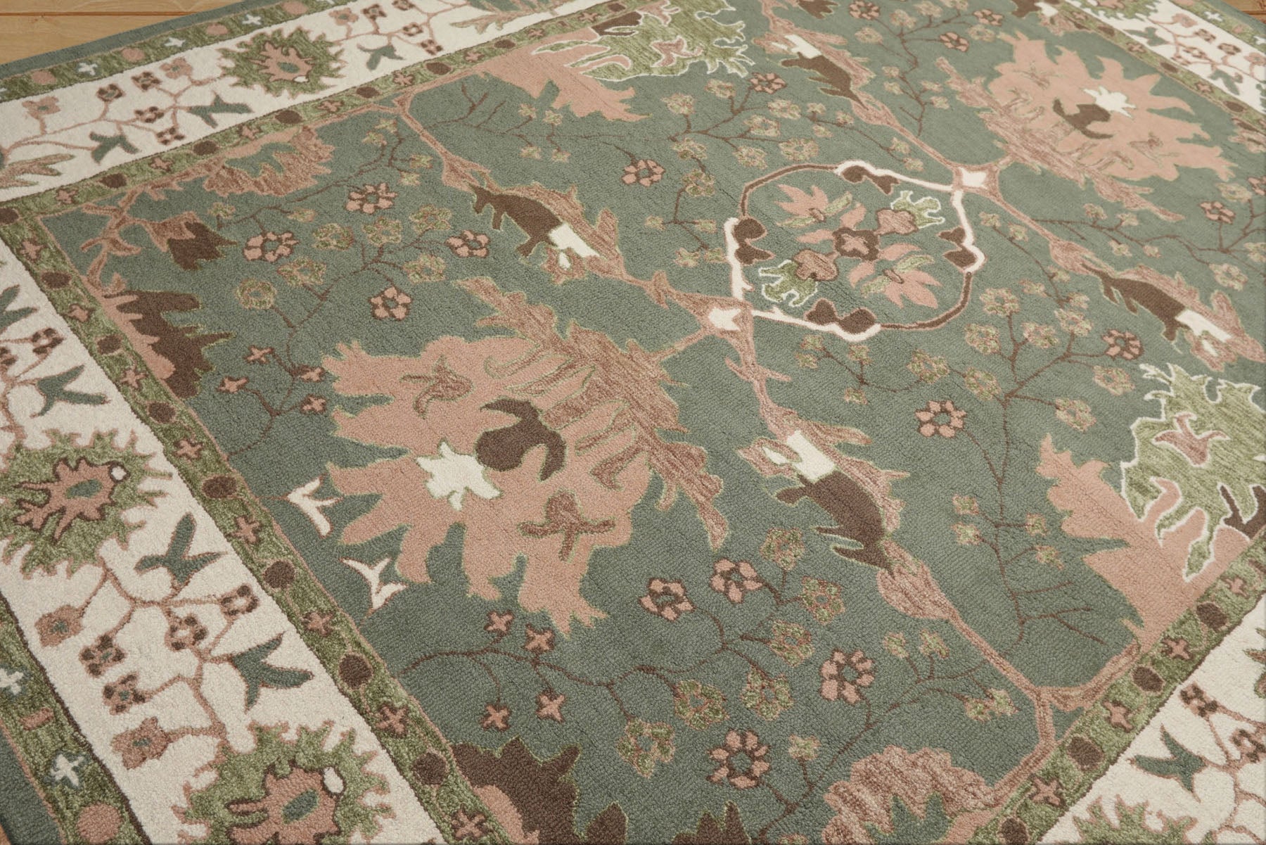 Multi Size Sage Ivory Brown Color Hand Hooked  Wool Traditional Oriental Rug