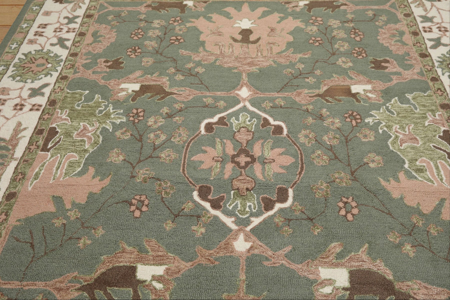 Multi Size Sage Ivory Brown Color Hand Hooked  Wool Traditional Oriental Rug