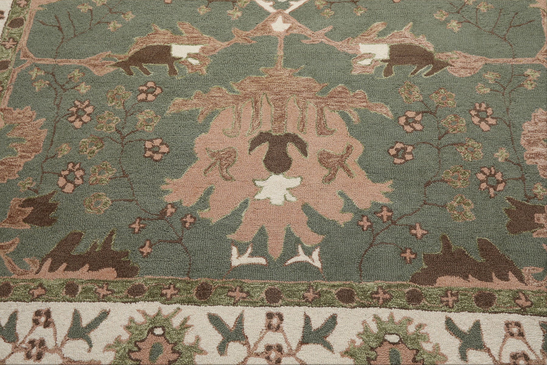 Multi Size Sage Ivory Brown Color Hand Hooked  Wool Traditional Oriental Rug