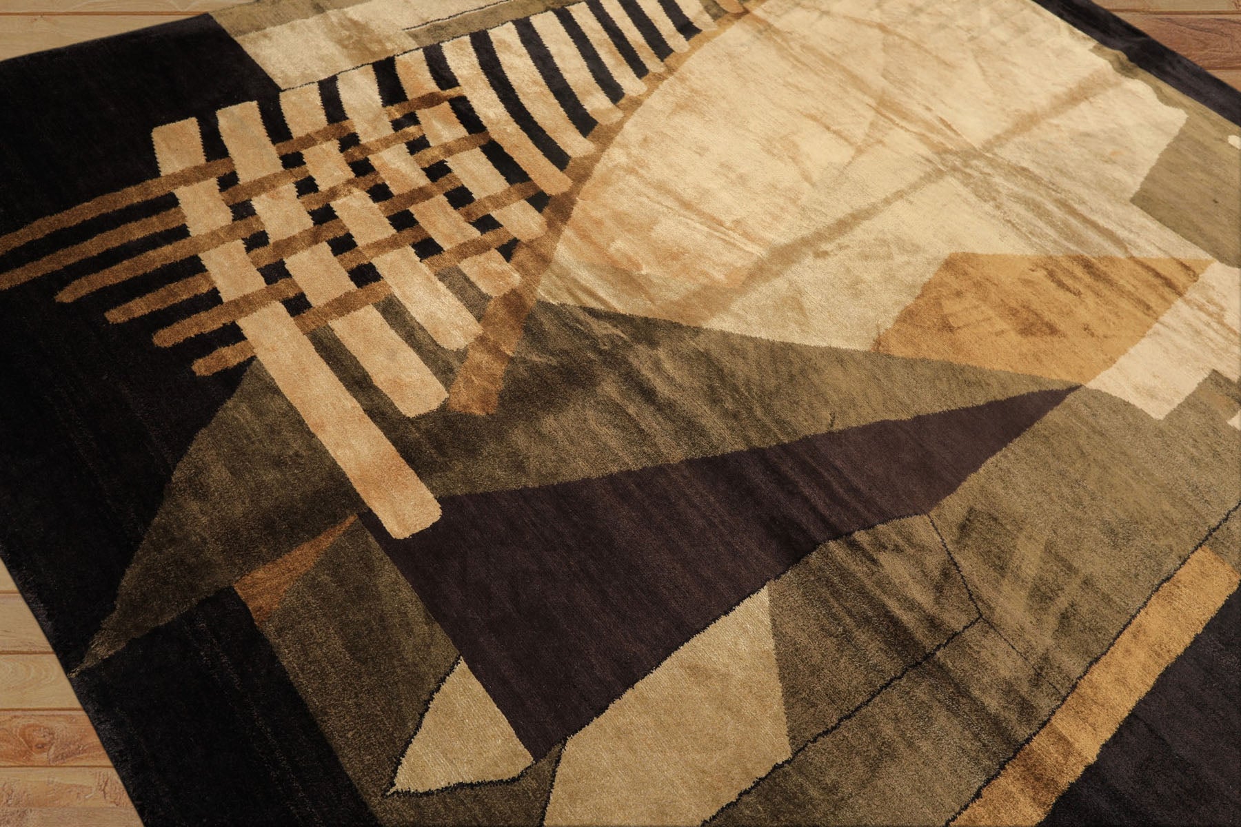 8x10 Charcoal, Olive, Green Color Hand Knotted Tibetan Wool & Pure Silk  Oriental Rug