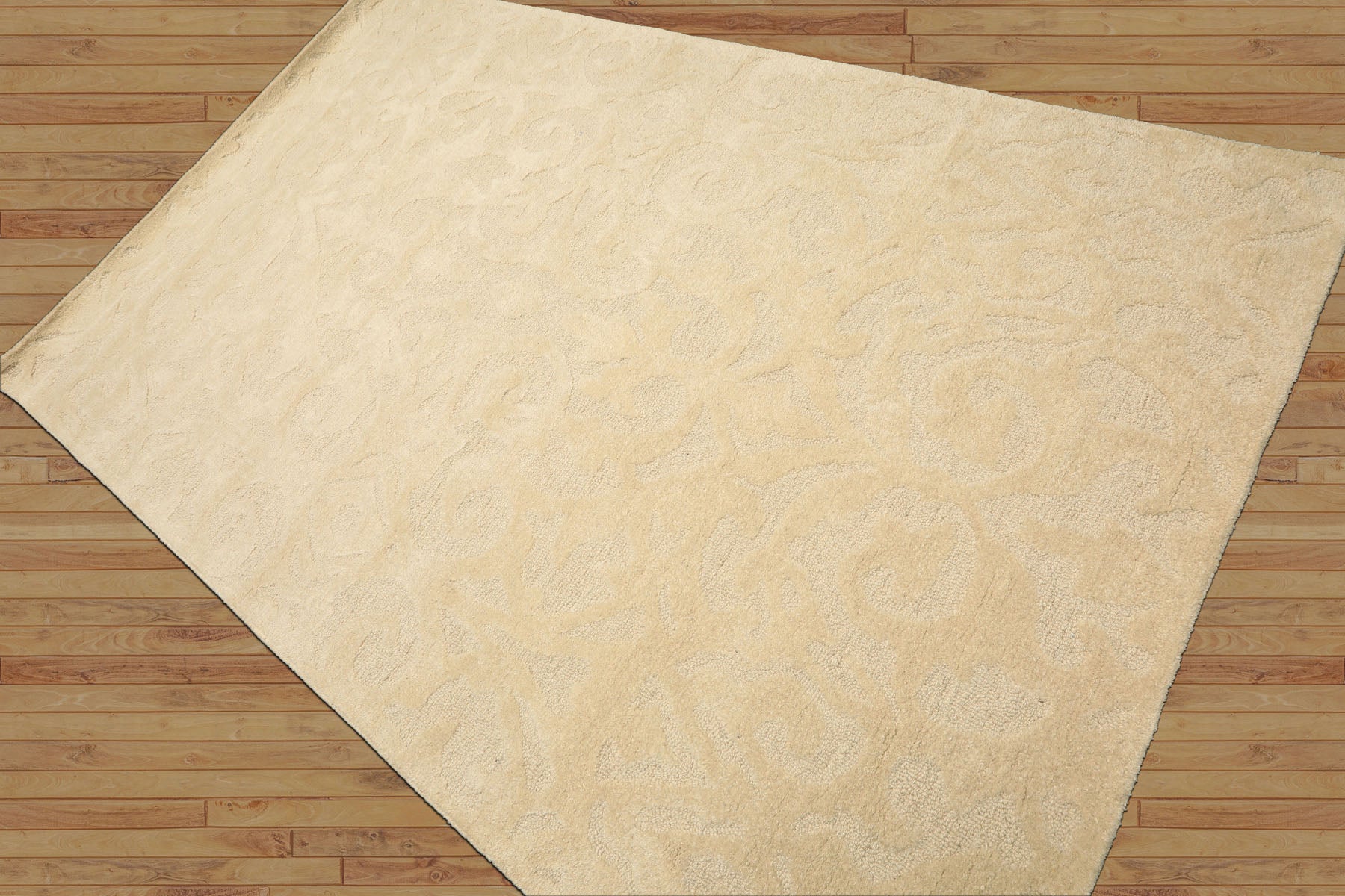 5x8 Tone on Tone Ivory, , Color Hand Tufted Handmade Wool Transitional Oriental Rug