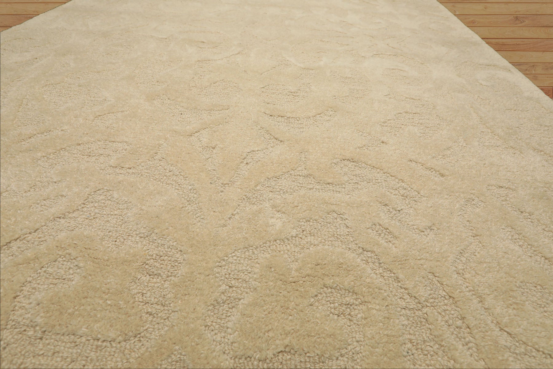 5x8 Tone on Tone Ivory, , Color Hand Tufted Handmade Wool Transitional Oriental Rug