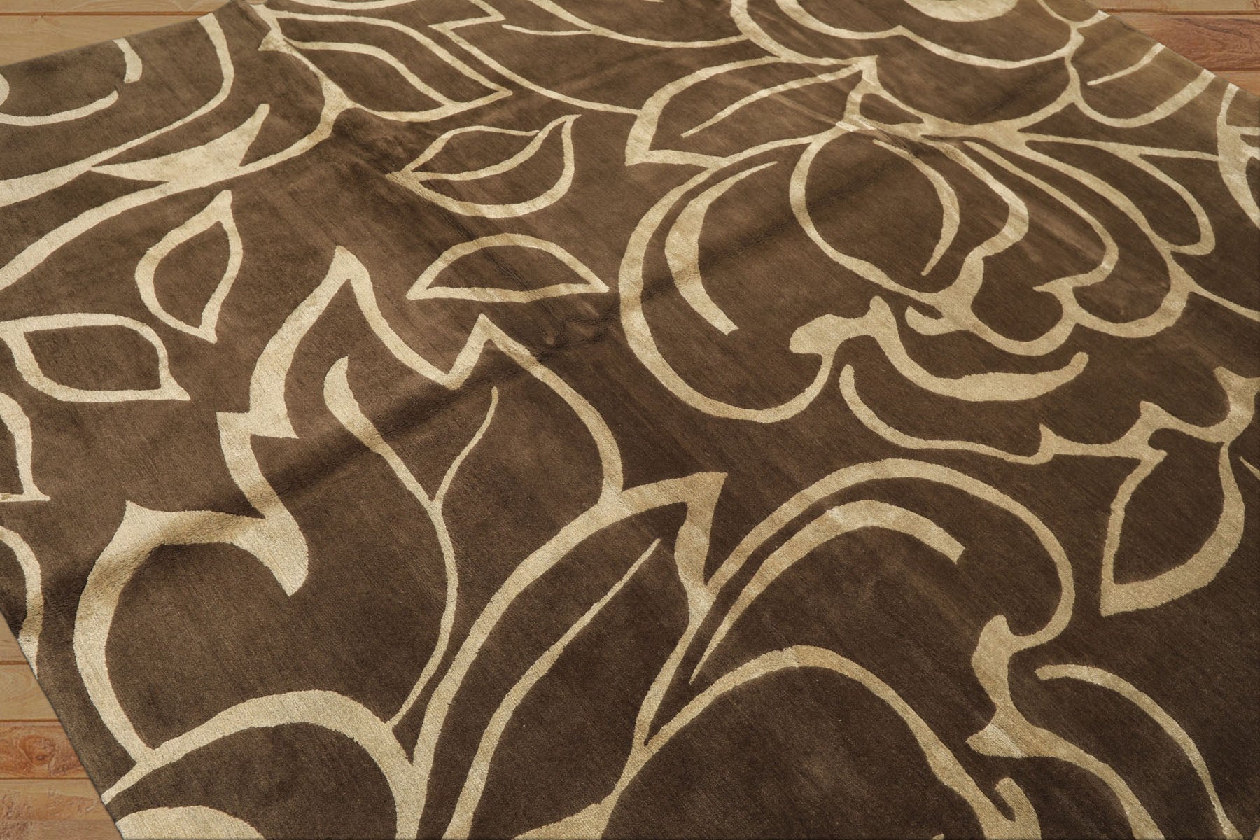 8x10 Moss, , Color Hand Knotted Tibetan Wool & Pure Silk Modern & Contemporay Oriental Rug