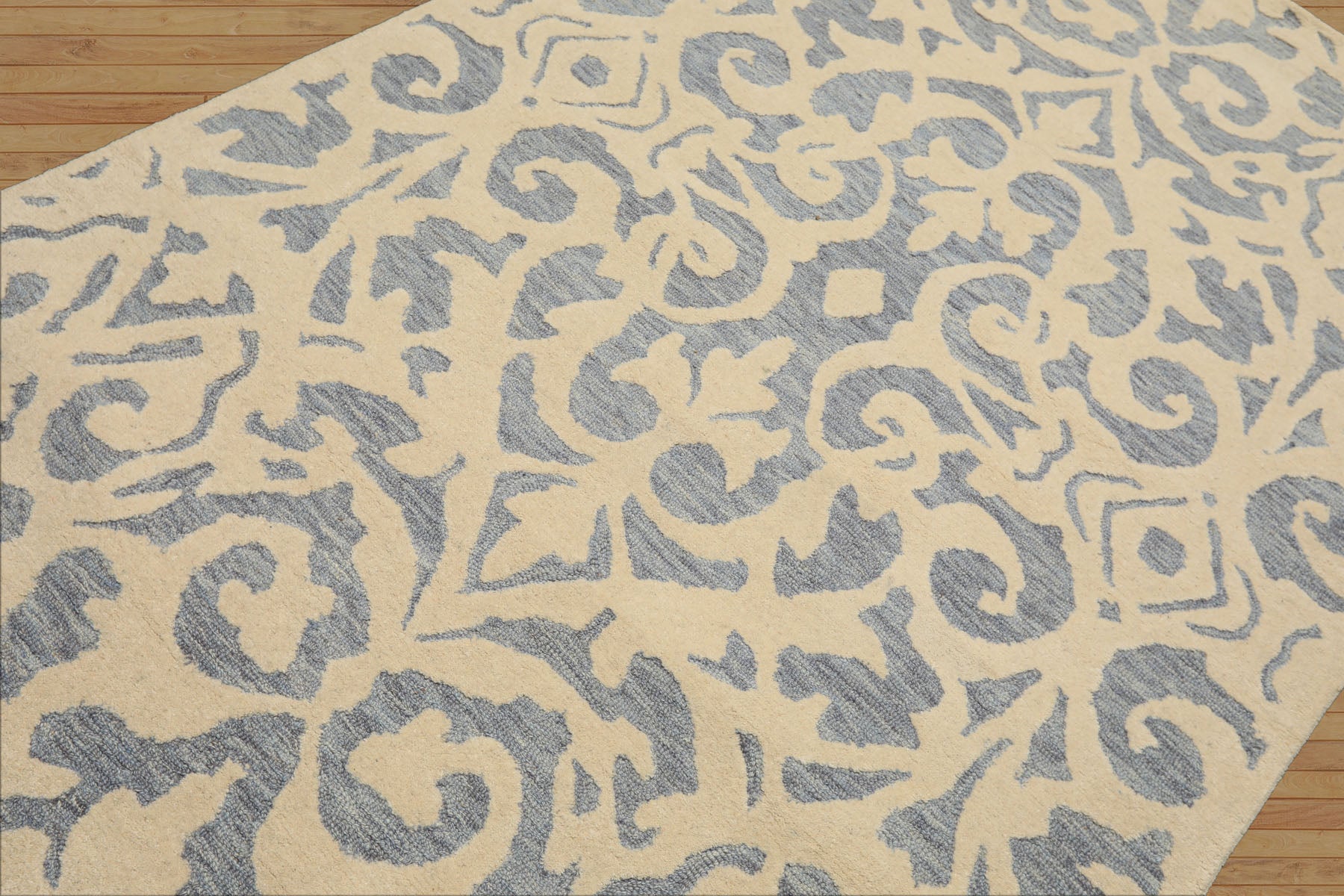 5x8 Ivory, Blue, Color Hand Tufted Handmade Wool Transitional Oriental Rug