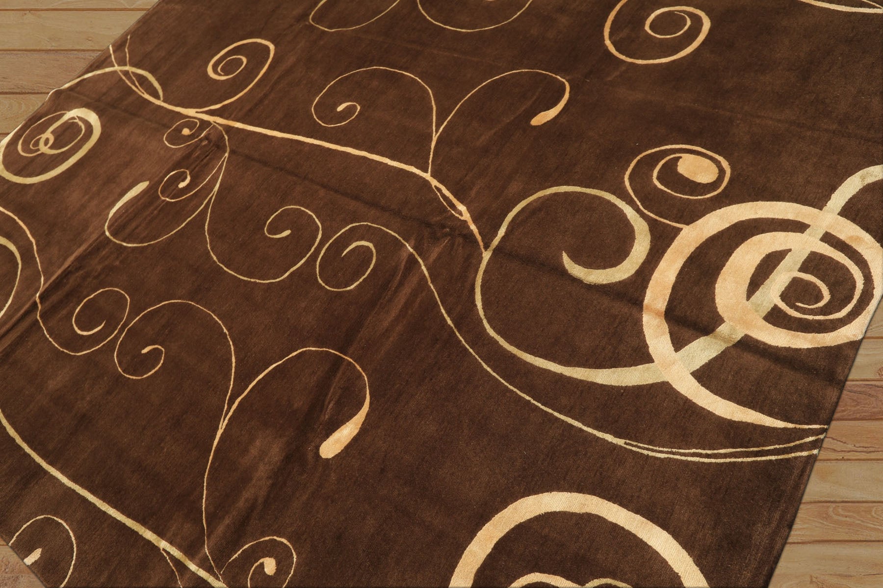 8x10 Brown, Gold, Color Hand Knotted Tibetan Wool & Pure Silk Modern & Contemporay Oriental Rug