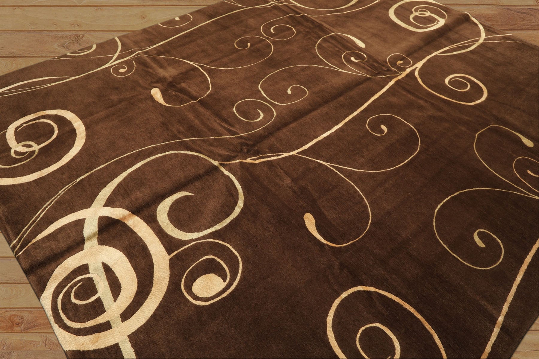 8x10 Brown, Gold, Color Hand Knotted Tibetan Wool & Pure Silk Modern & Contemporay Oriental Rug