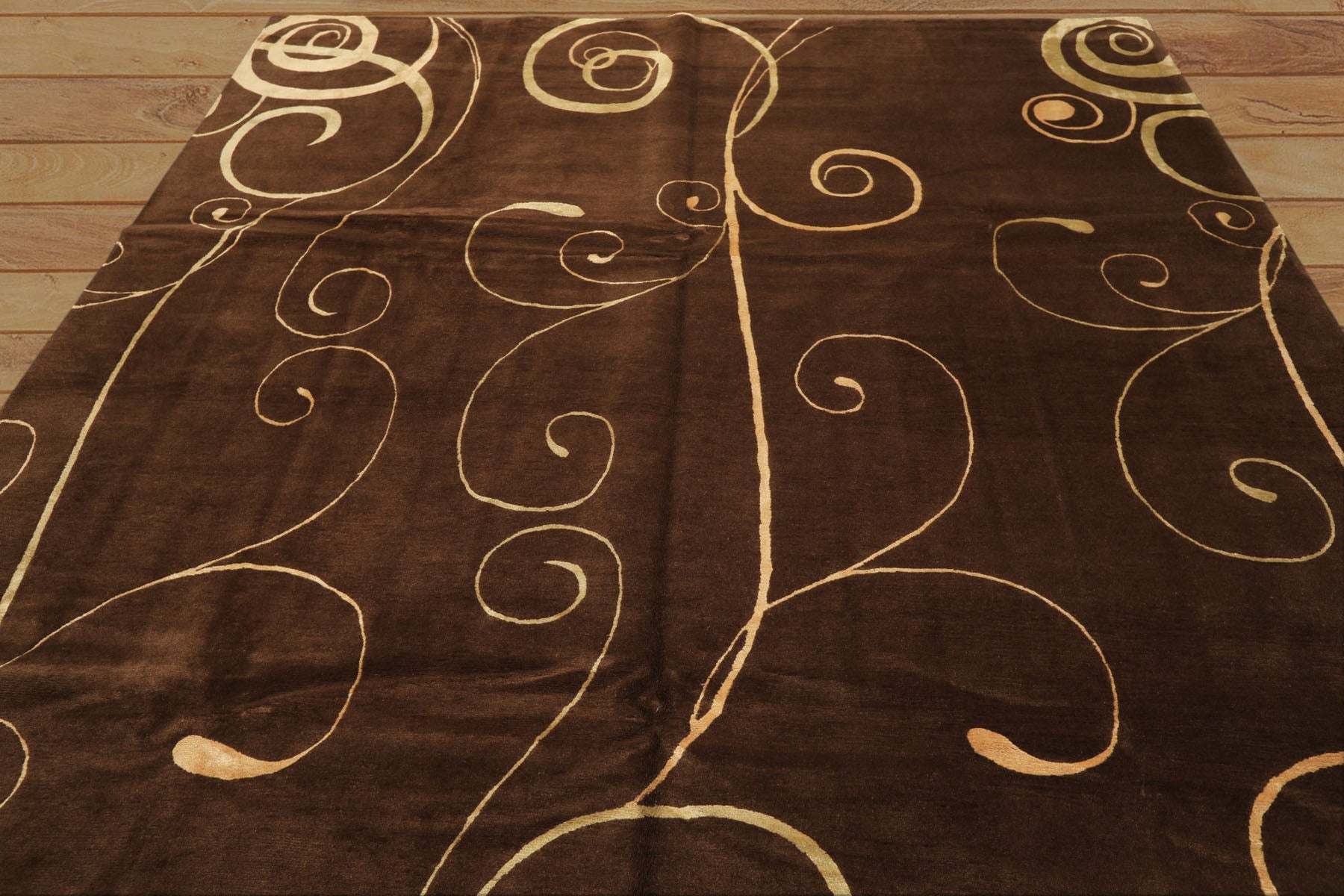 8x10 Brown, Gold, Color Hand Knotted Tibetan Wool & Pure Silk Modern & Contemporay Oriental Rug