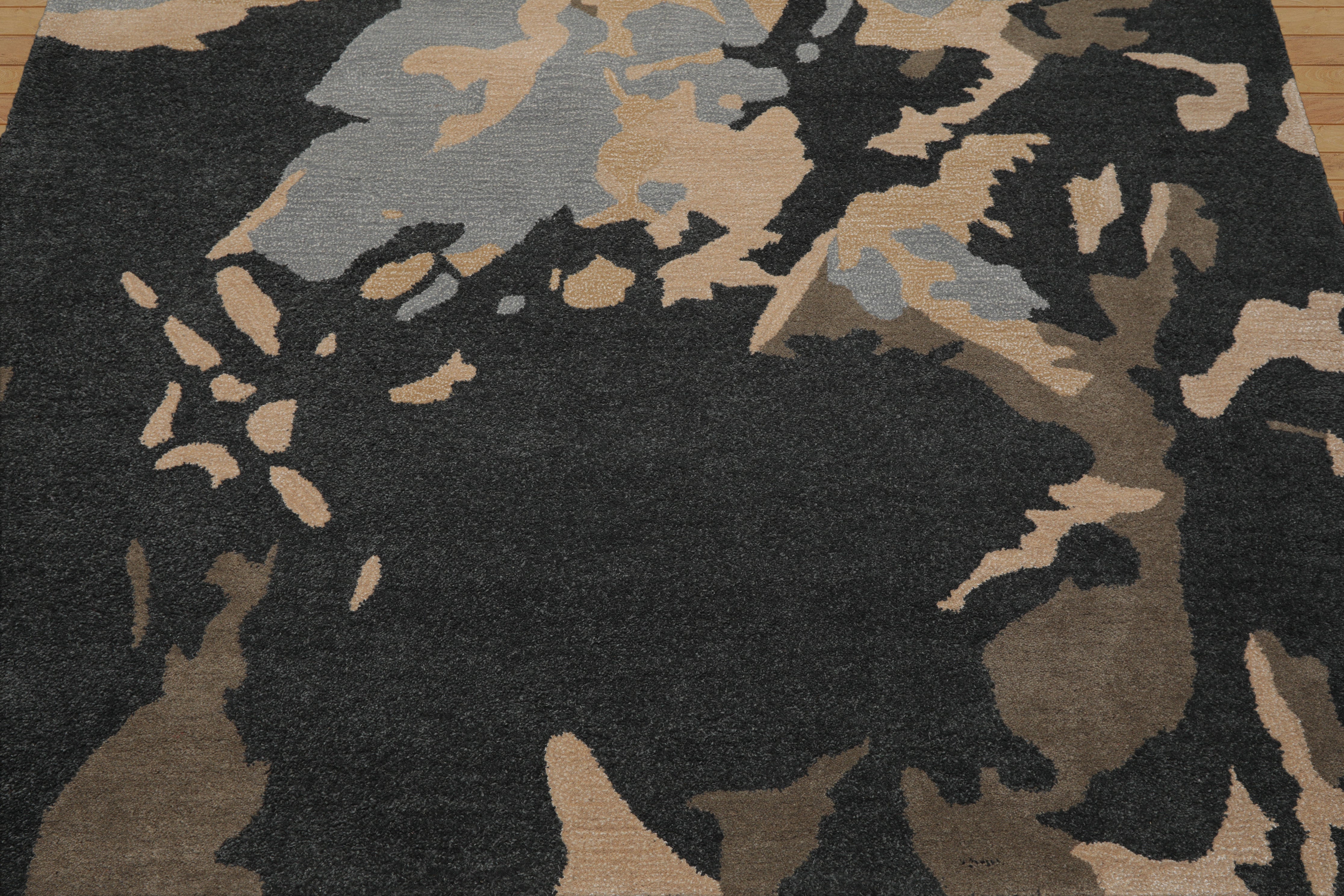 Koschwanez LoomBloom Modern Abstract Slate Gray 100% Wool & Bamboo Silk Hand Tufted Oriental Area Rug