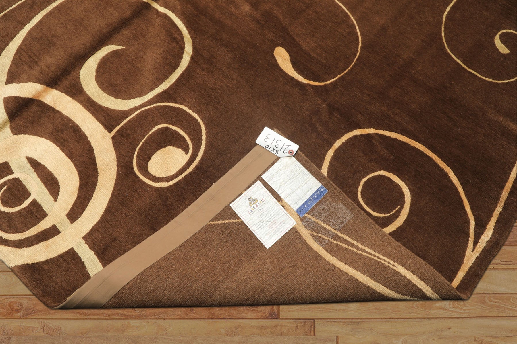 8x10 Brown, Gold, Color Hand Knotted Tibetan Wool & Pure Silk Modern & Contemporay Oriental Rug
