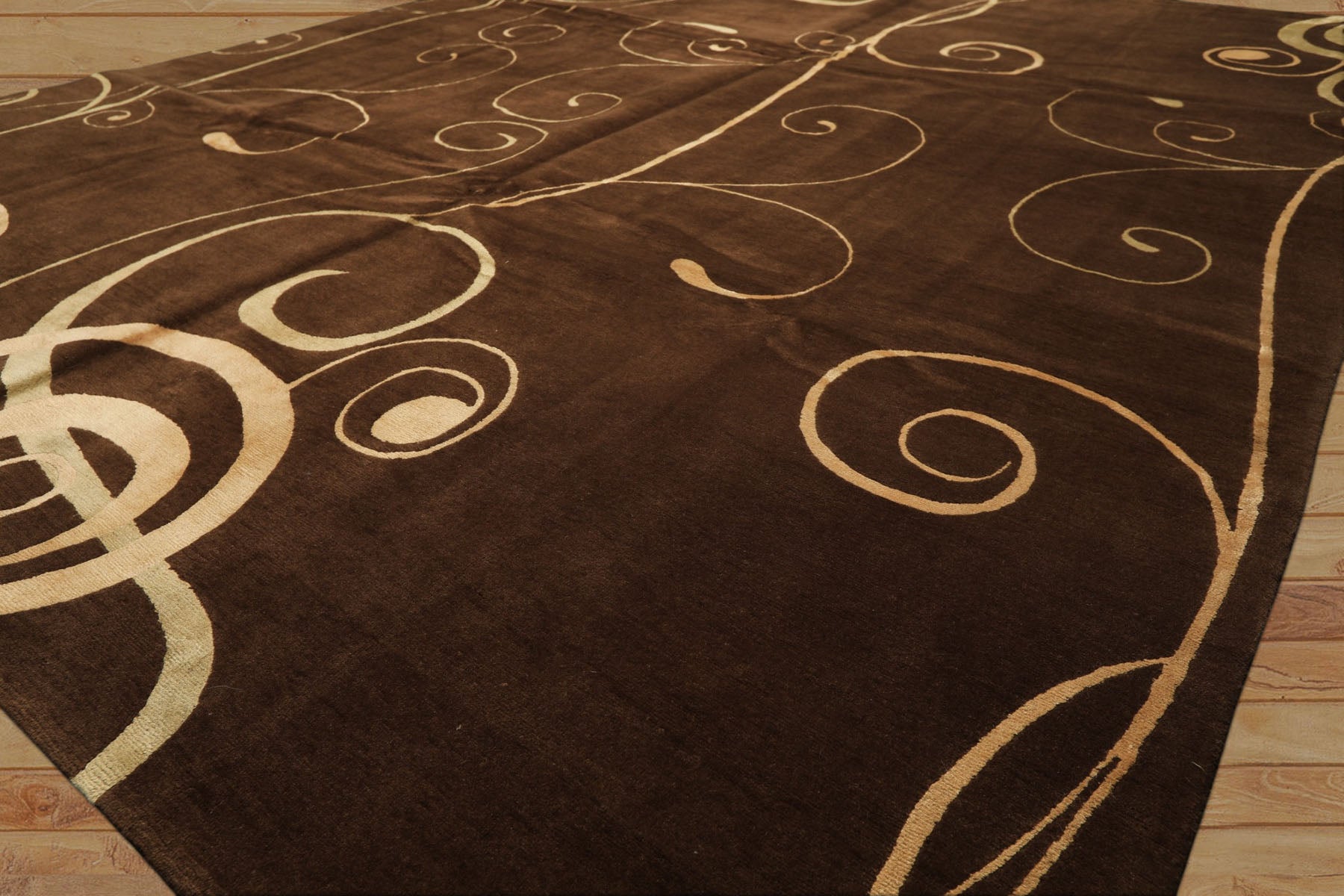 8x10 Brown, Gold, Color Hand Knotted Tibetan Wool & Pure Silk Modern & Contemporay Oriental Rug